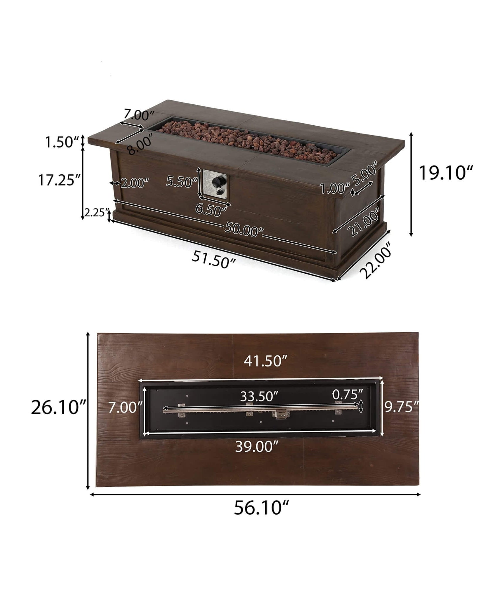 Alora Premium 56" Transitional Rectangular Outdoor Propane Gas Fire Pit Table, 50K BTU (SAK25790)