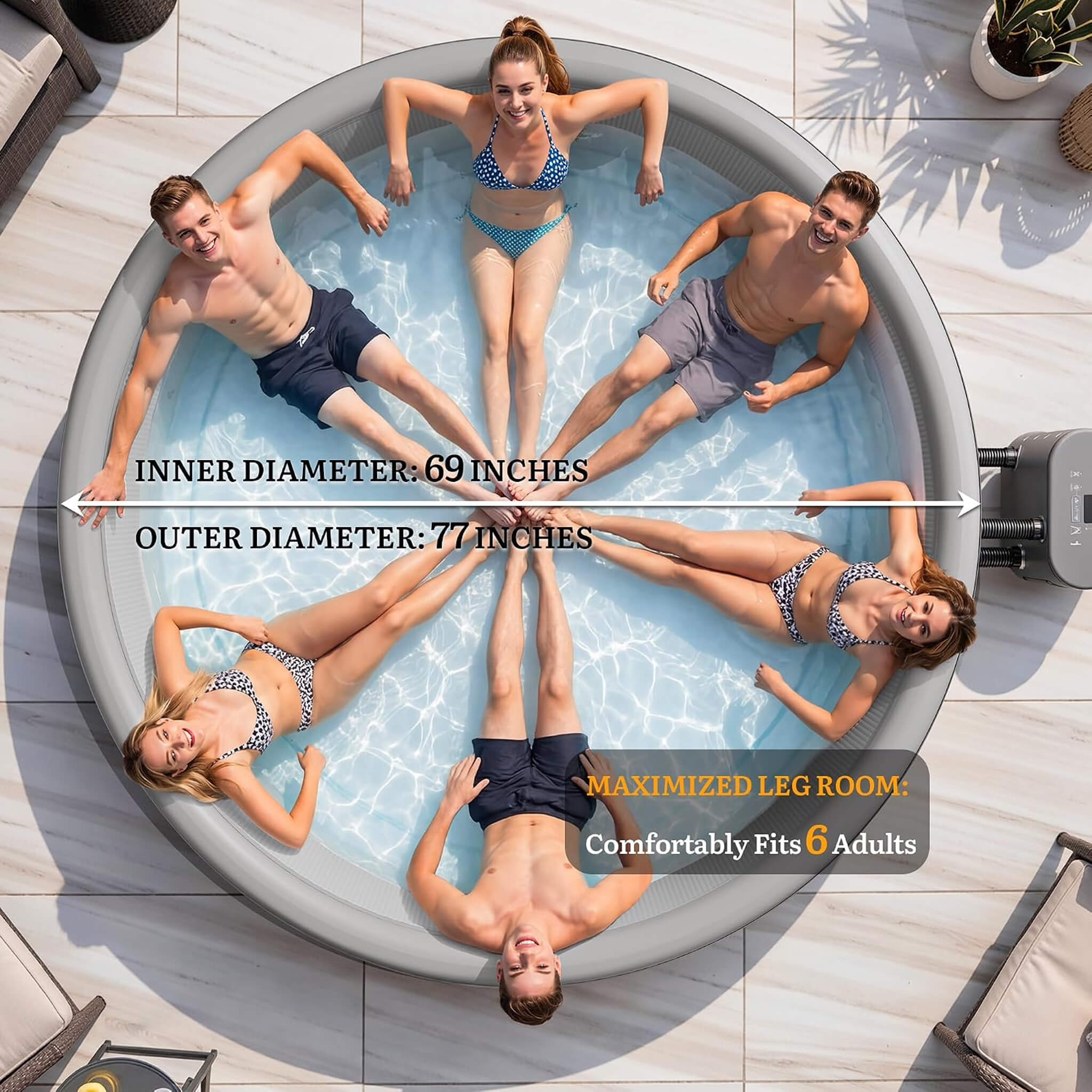 Premium 77-Inch Inflatable 6-Person Drop-Stitch Hot Tub W/ 180 Massage Jets (SAK87132)