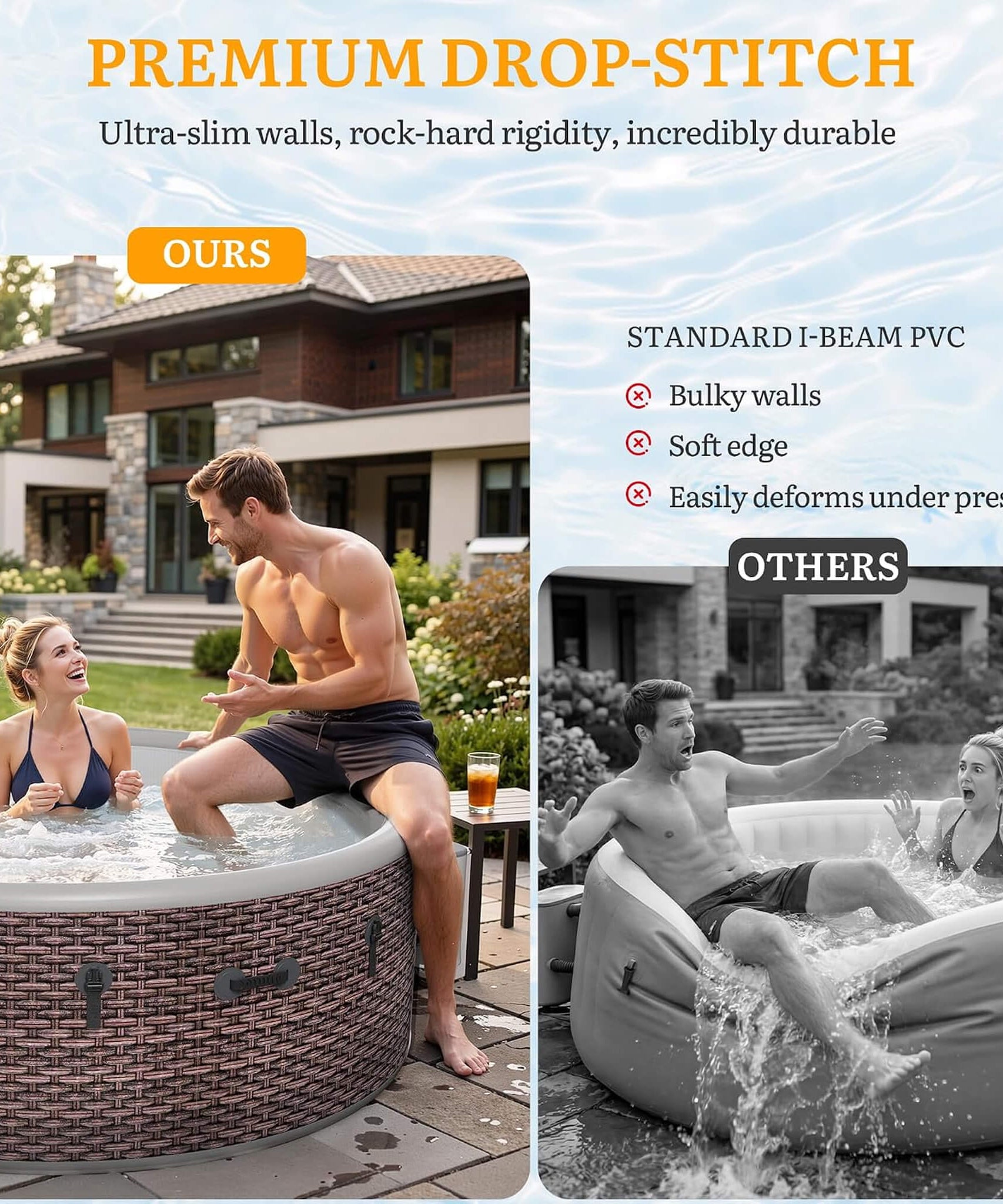 Premium 77-Inch Inflatable 6-Person Drop-Stitch Hot Tub W/ 180 Massage Jets (SAK87132)