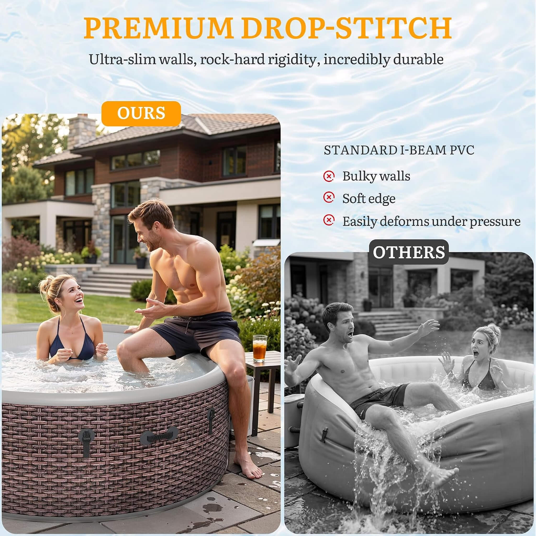 Premium 77-Inch Inflatable 6-Person Drop-Stitch Hot Tub W/ 180 Massage Jets (SAK87132)