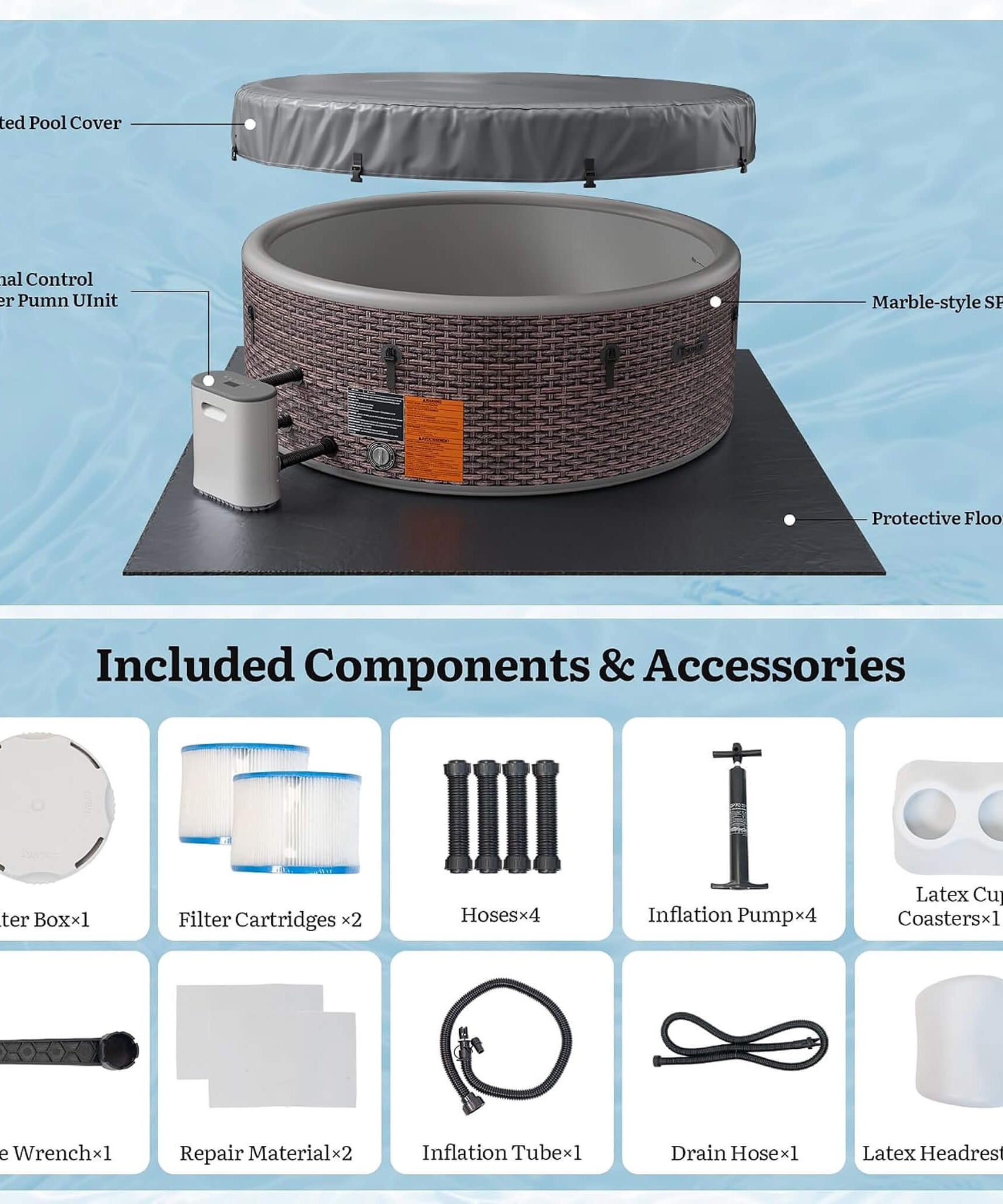 Premium 77-Inch Inflatable 6-Person Drop-Stitch Hot Tub W/ 180 Massage Jets (SAK87132)