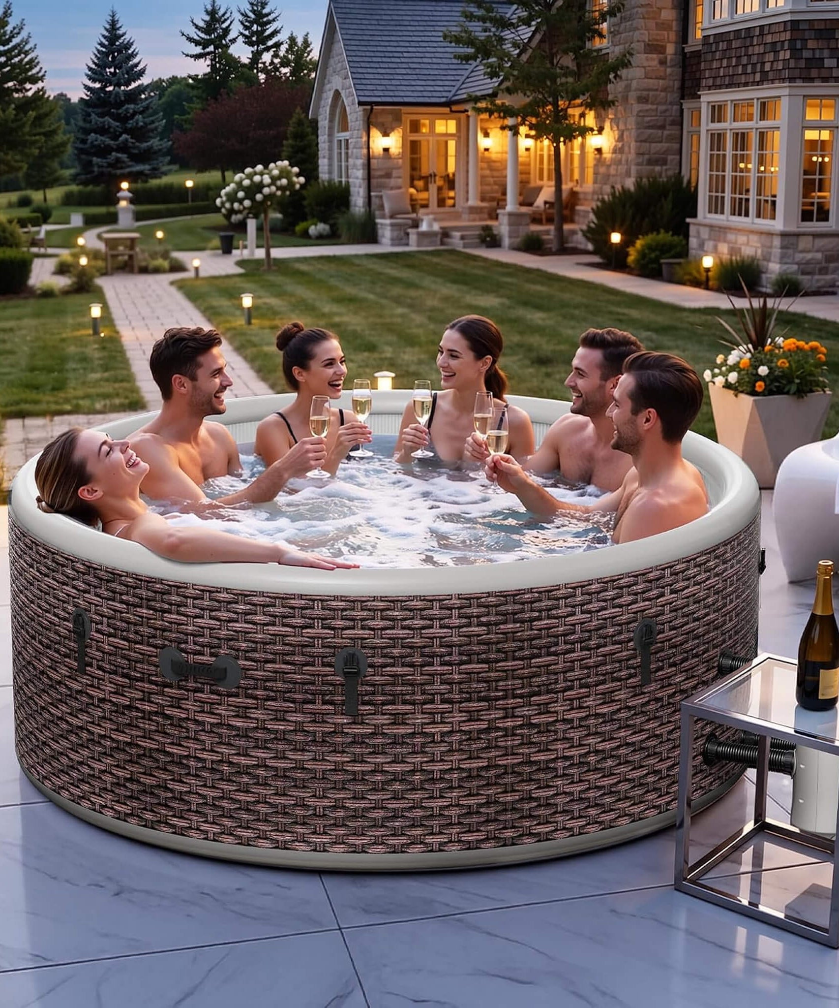 Premium 77-Inch Inflatable 6-Person Drop-Stitch Hot Tub W/ 180 Massage Jets (SAK87132)