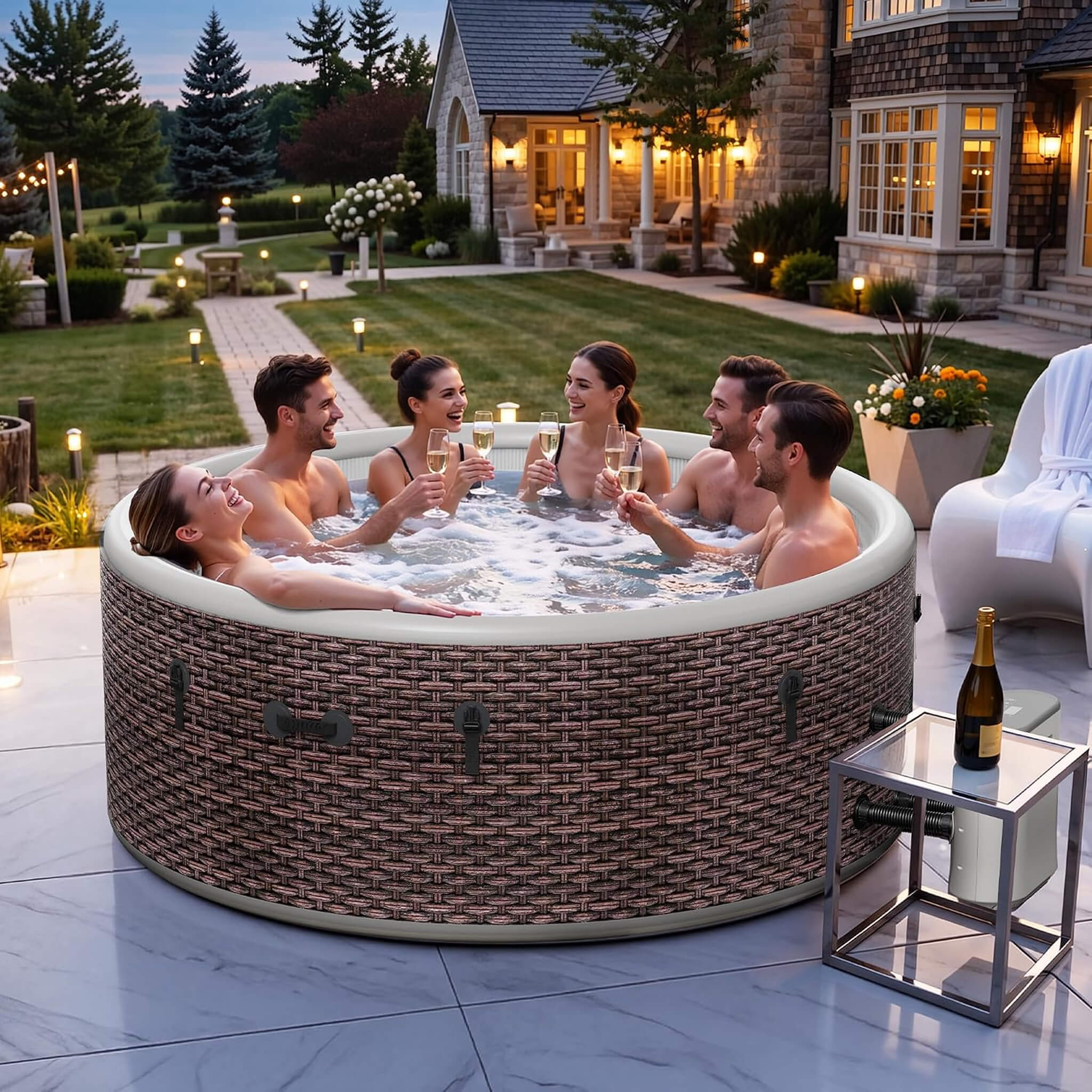 Premium 77-Inch Inflatable 6-Person Drop-Stitch Hot Tub W/ 180 Massage Jets (SAK87132)