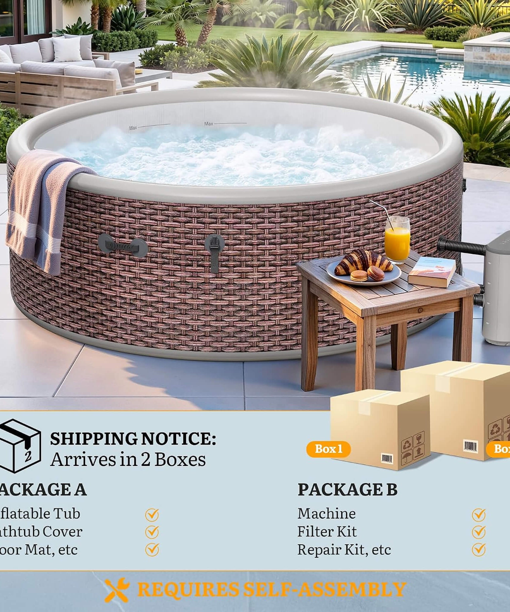 Premium 77-Inch Inflatable 6-Person Drop-Stitch Hot Tub W/ 180 Massage Jets (SAK87132)