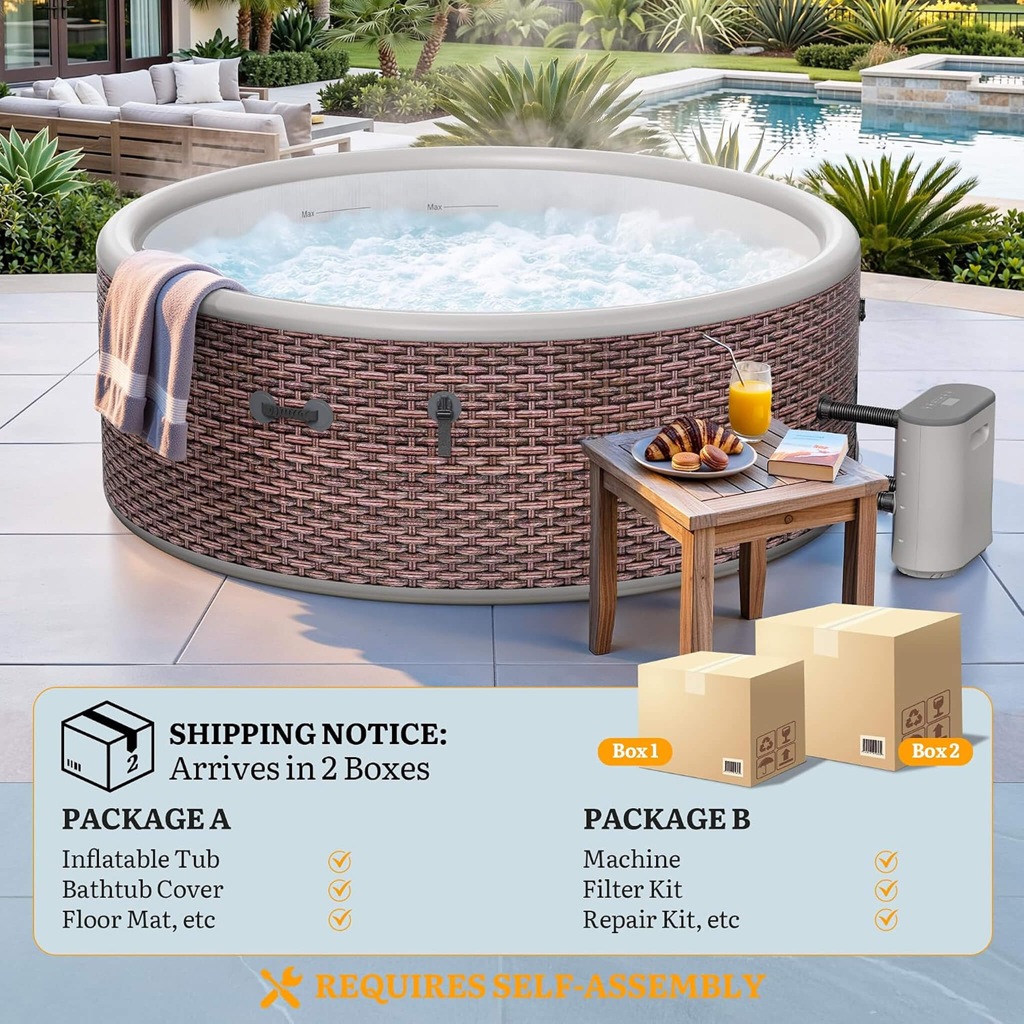 Premium 77-Inch Inflatable 6-Person Drop-Stitch Hot Tub W/ 180 Massage Jets (SAK87132)