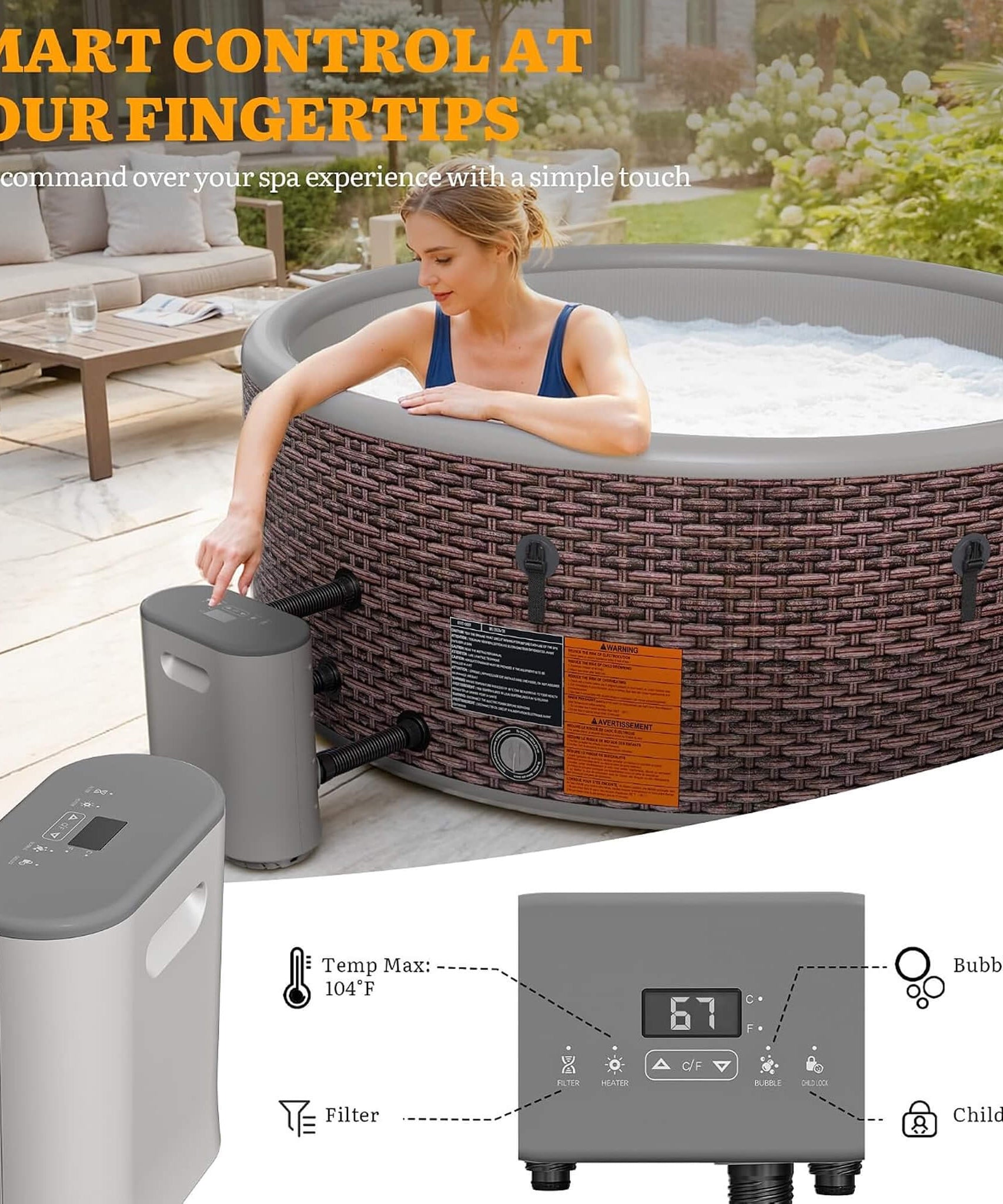 Premium 77-Inch Inflatable 6-Person Drop-Stitch Hot Tub W/ 180 Massage Jets (SAK87132)