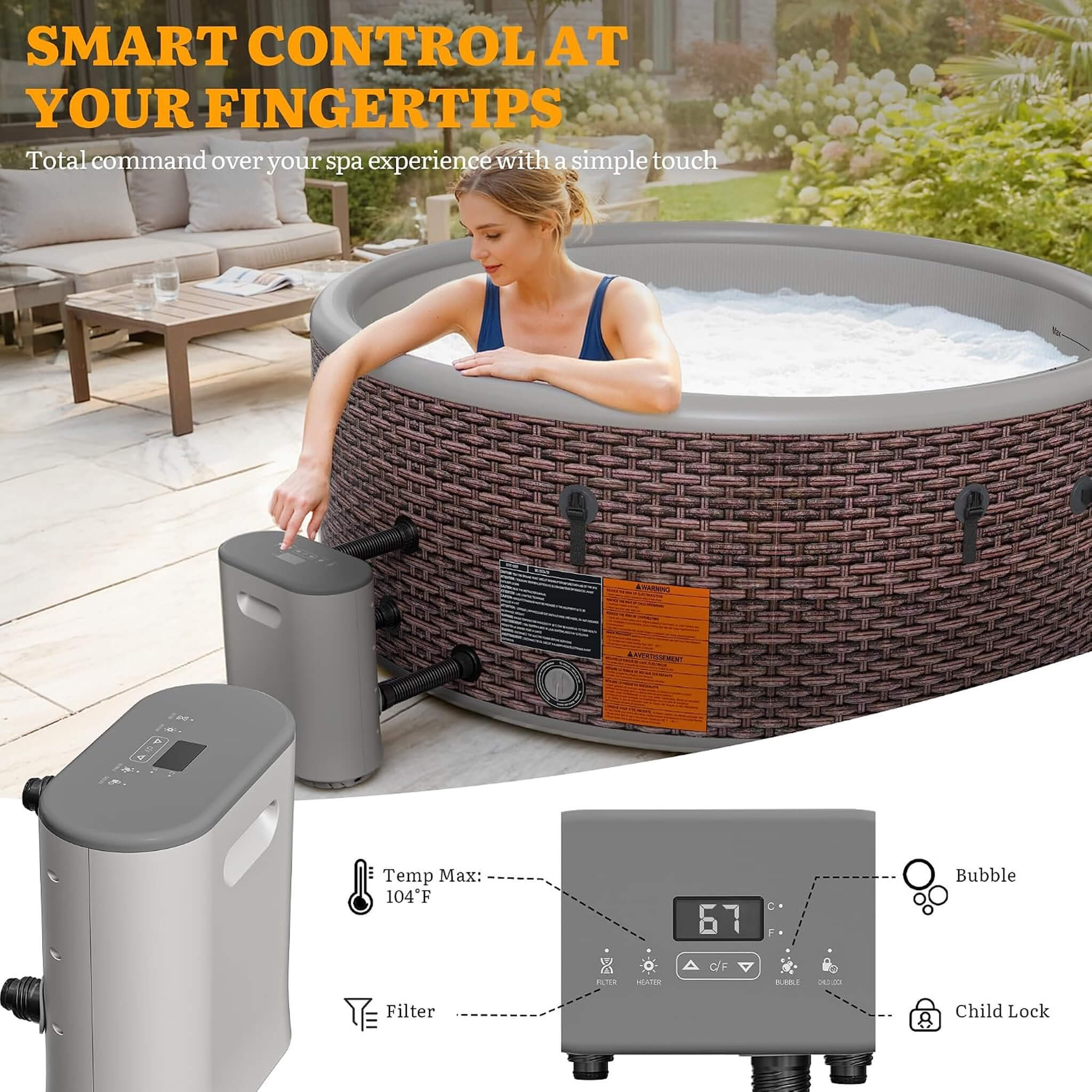 Premium 77-Inch Inflatable 6-Person Drop-Stitch Hot Tub W/ 180 Massage Jets (SAK87132)