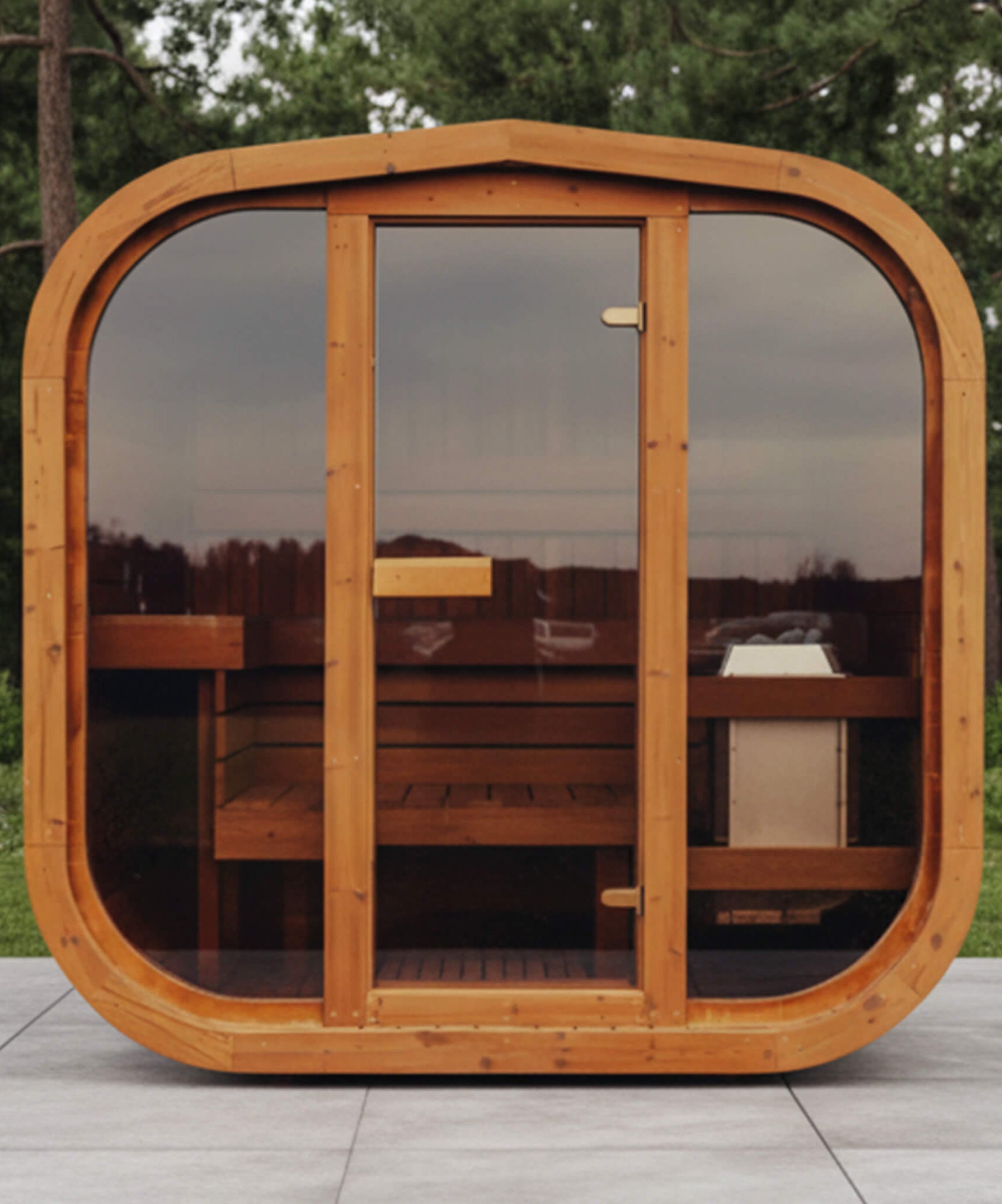 Premium 6-Person Outdoor Scandinavian ThermoWood Cube Sauna Kit With LED Lighting (SAK89146)