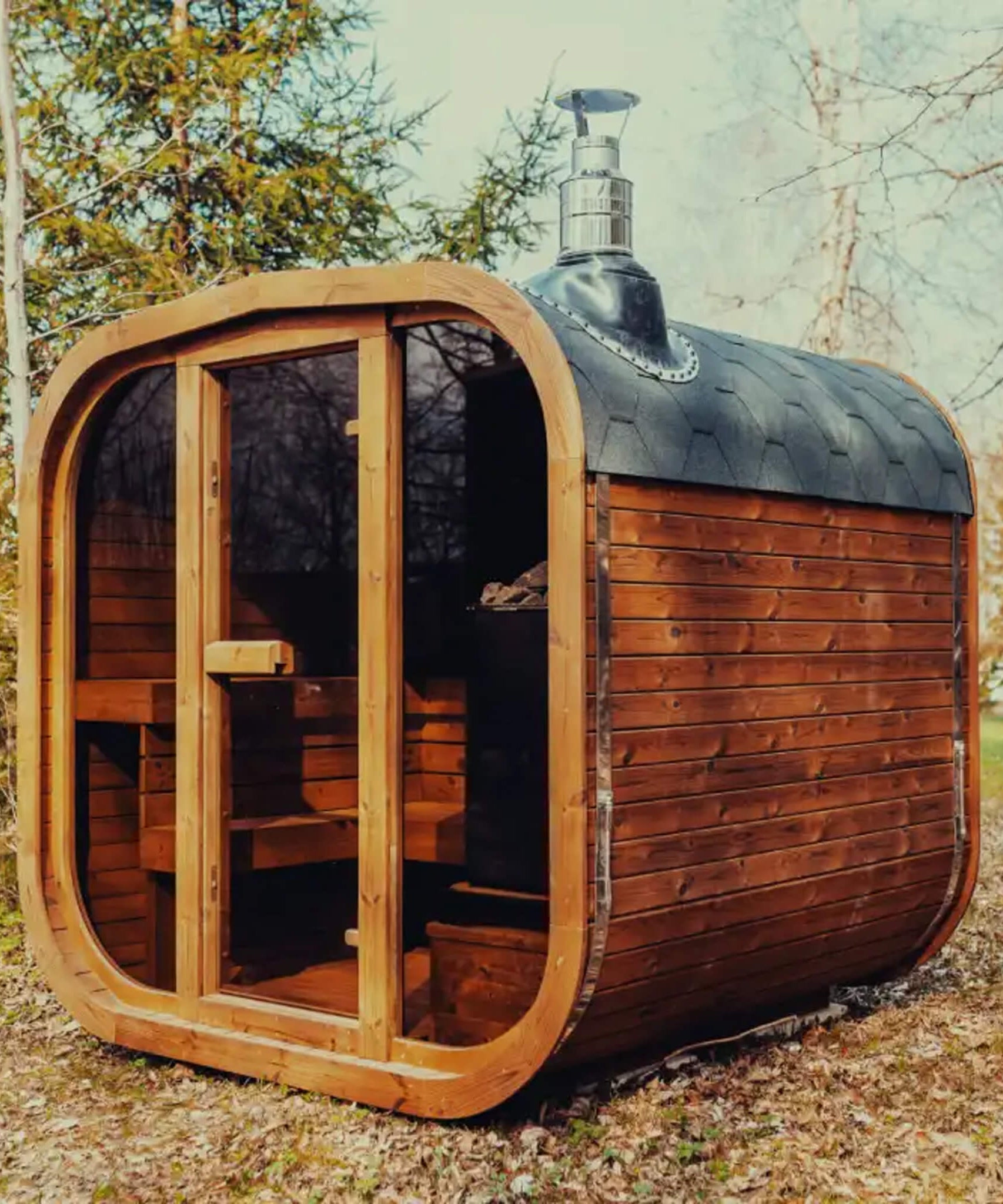 Premium 6-Person Outdoor Scandinavian ThermoWood Cube Sauna Kit With LED Lighting (SAK89146)