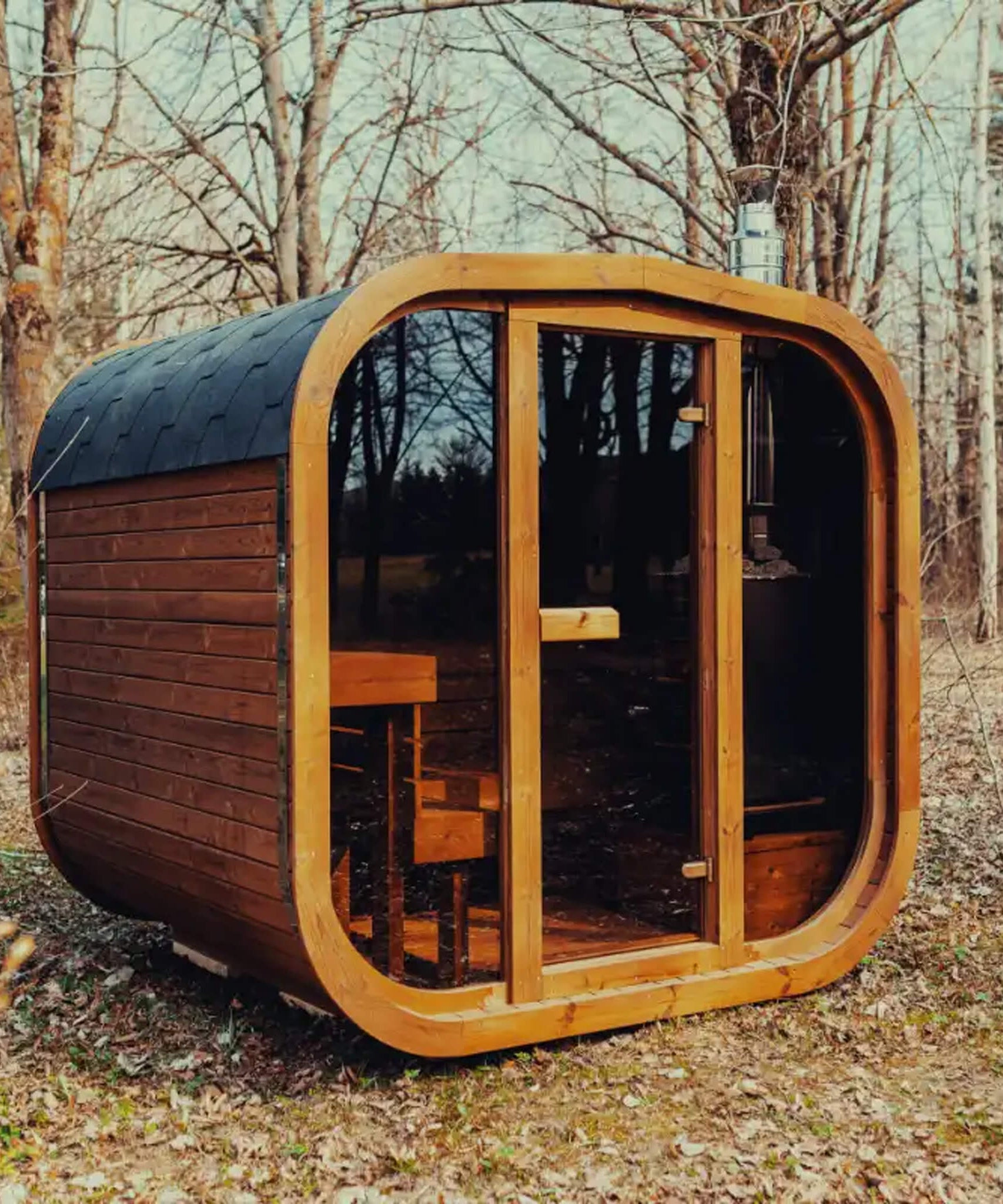Premium 6-Person Outdoor Scandinavian ThermoWood Cube Sauna Kit With LED Lighting (SAK89146)