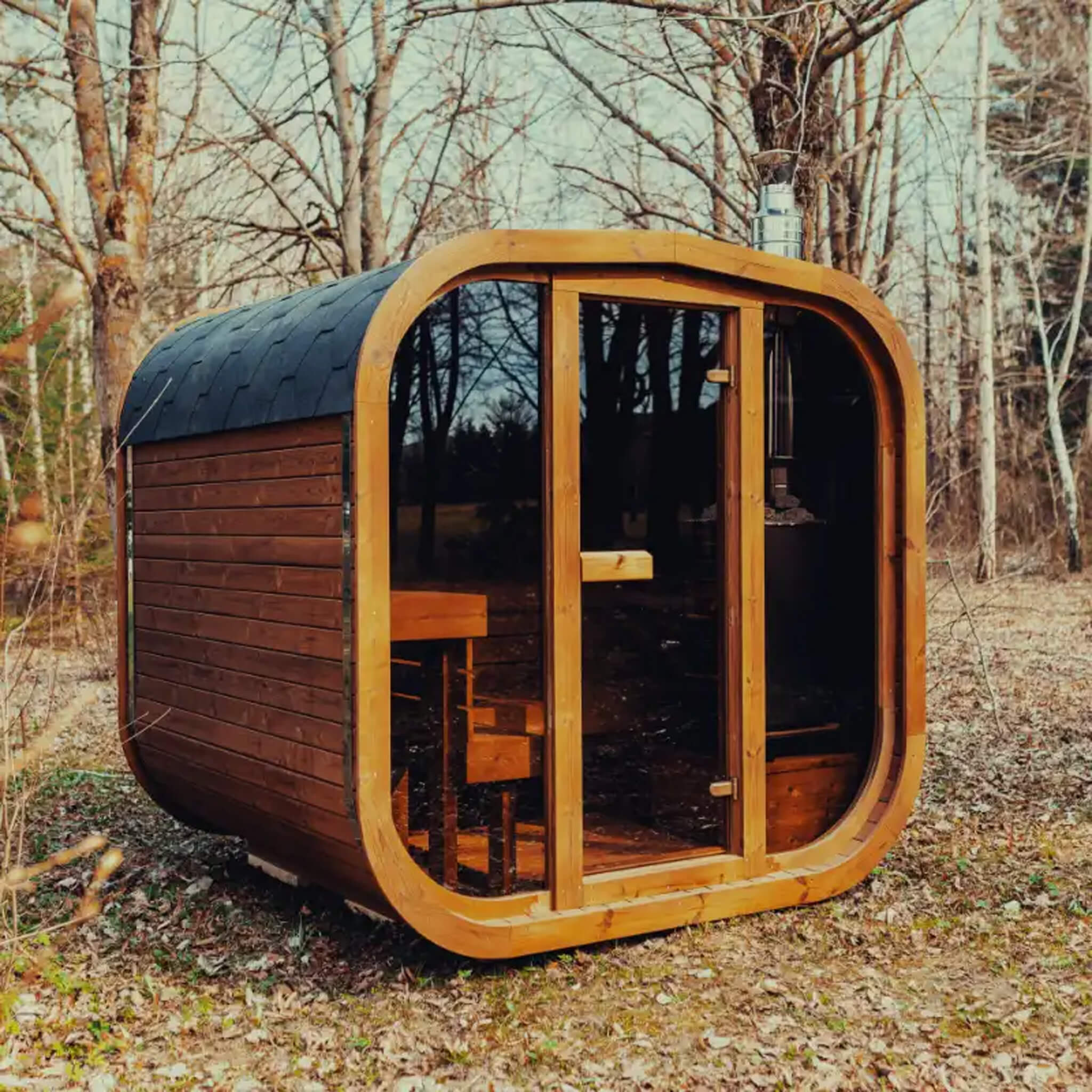 Premium 6-Person Outdoor Scandinavian ThermoWood Cube Sauna Kit With LED Lighting (SAK89146)
