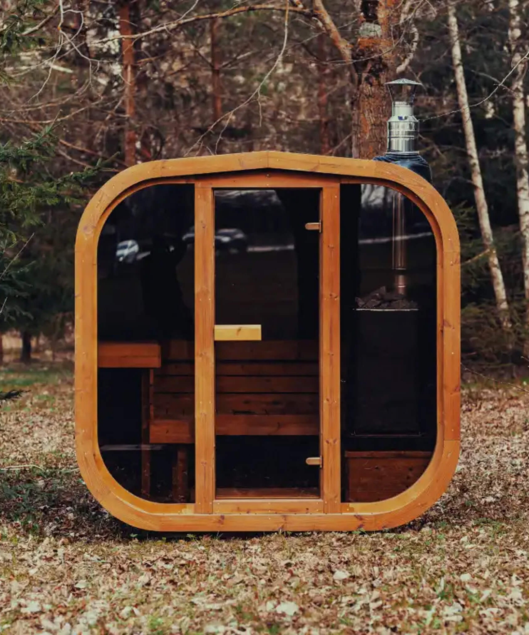 Premium 6-Person Outdoor Scandinavian ThermoWood Cube Sauna Kit With LED Lighting (SAK89146)