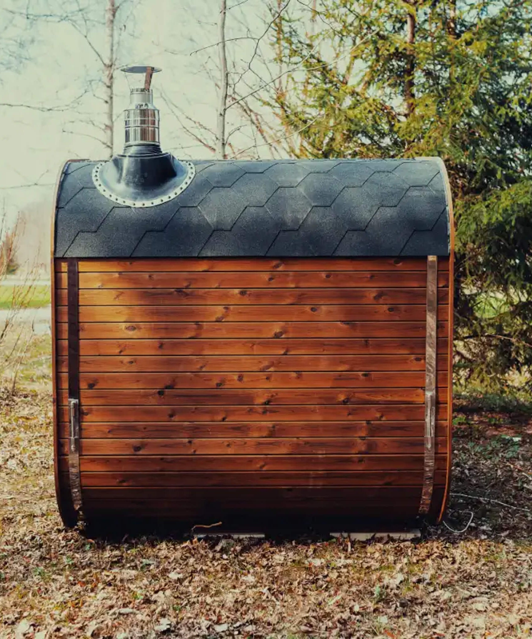 Premium 6-Person Outdoor Scandinavian ThermoWood Cube Sauna Kit With LED Lighting (SAK89146)