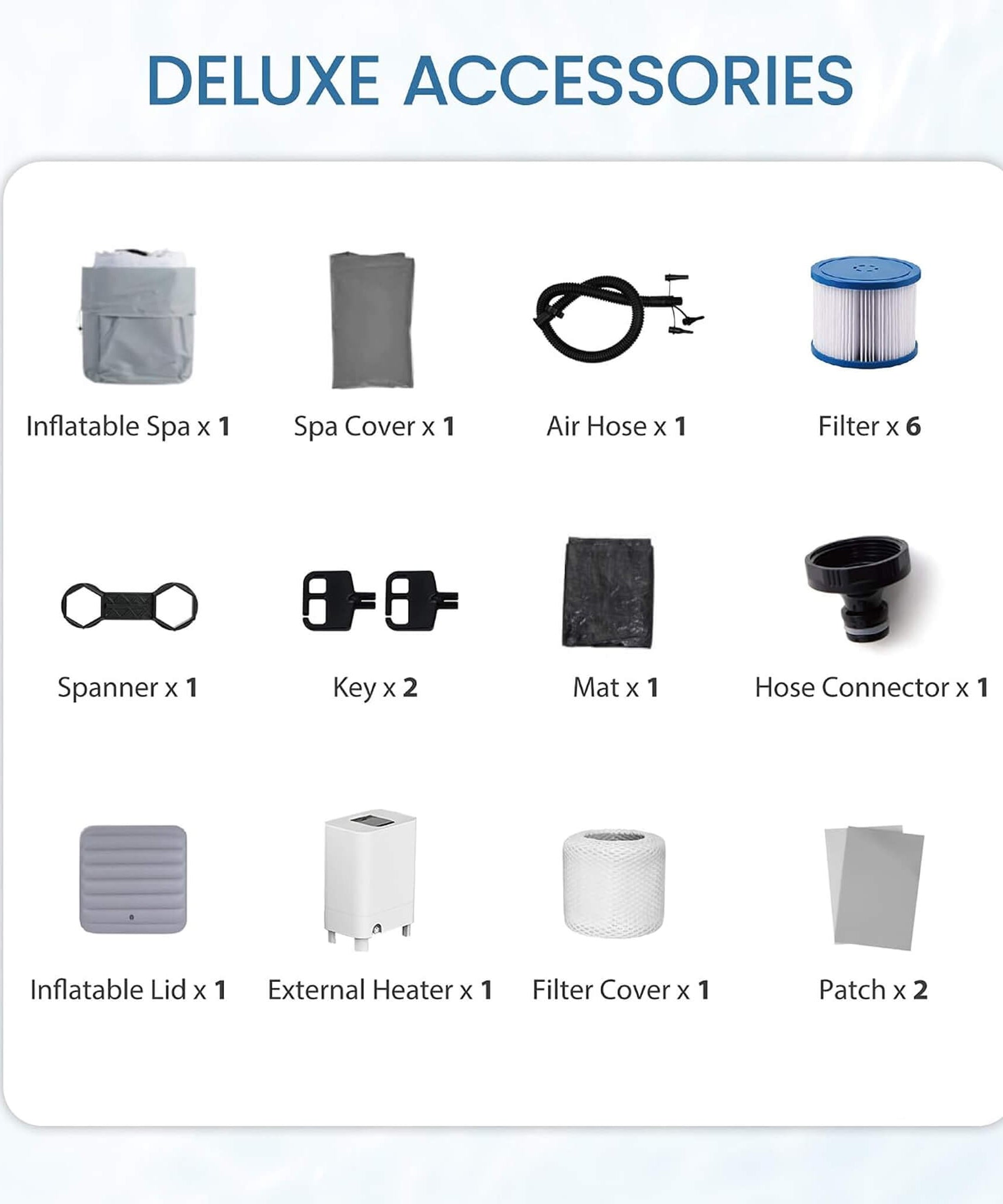 Premium 73-Inch Portable 6-Person Inflatable Square Hot Tub W/ 130 Massage Jets And 6 Filter Cartridges (SAK82109)