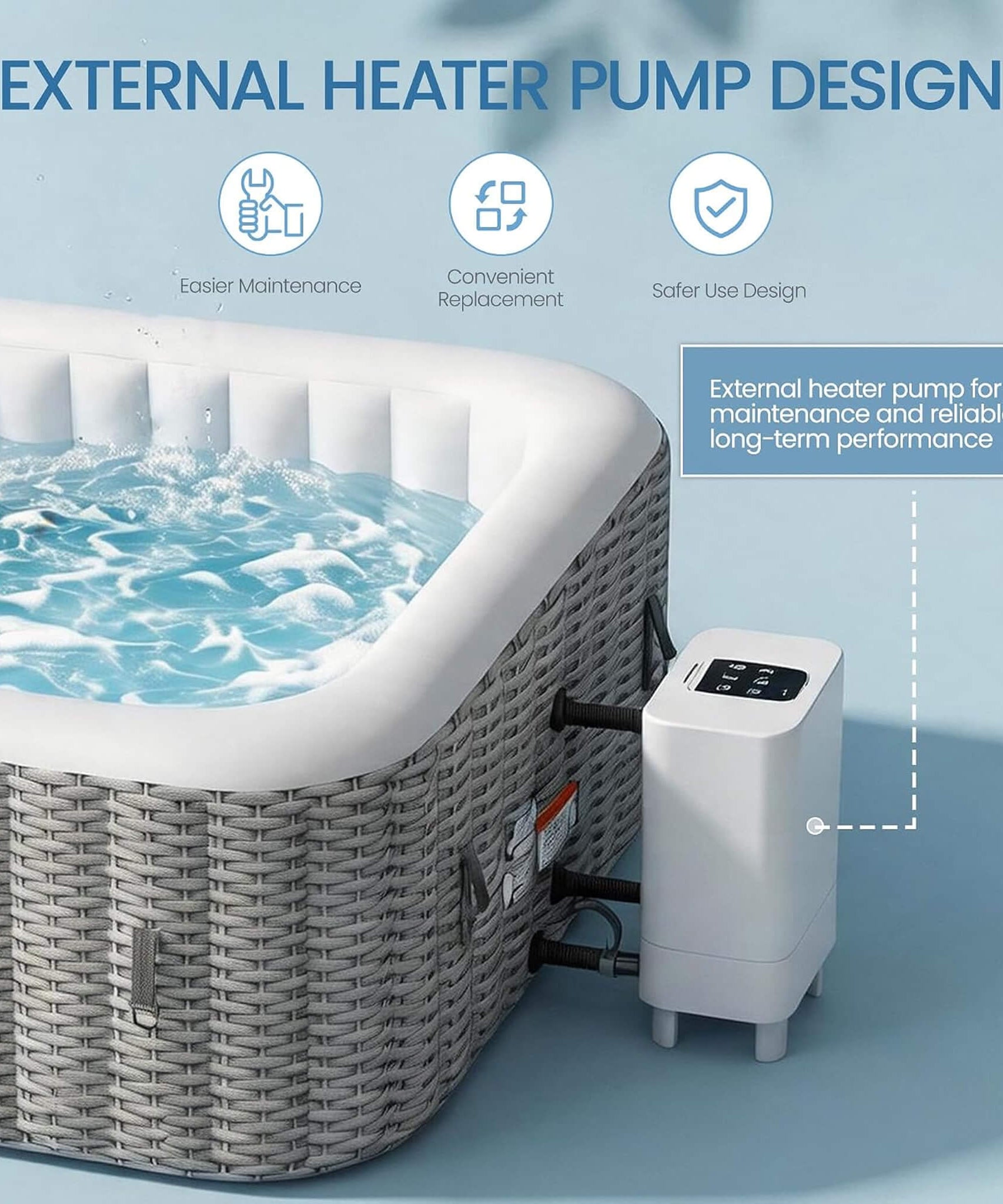 Premium 73-Inch Portable 6-Person Inflatable Square Hot Tub W/ 130 Massage Jets And 6 Filter Cartridges (SAK82109)