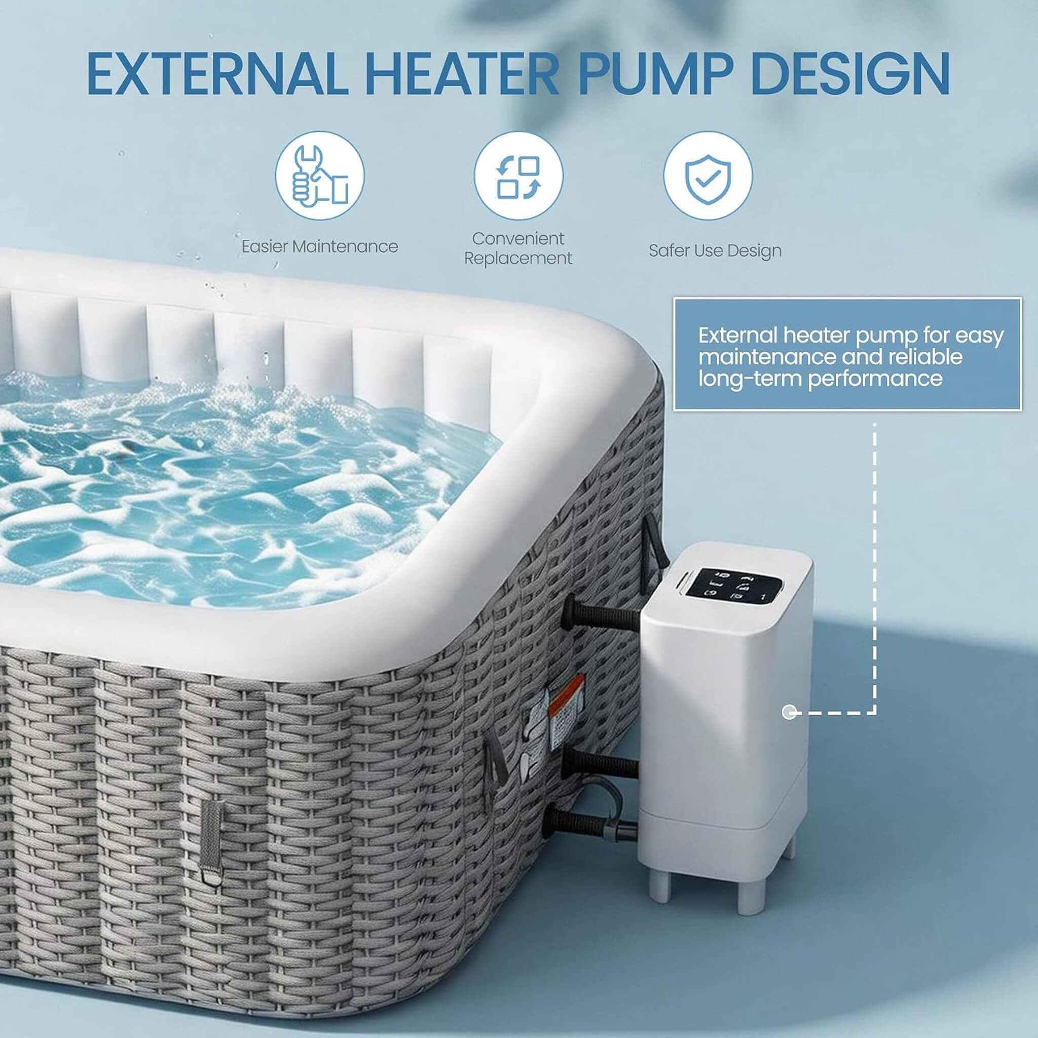 Premium 73-Inch Portable 6-Person Inflatable Square Hot Tub W/ 130 Massage Jets And 6 Filter Cartridges (SAK82109)