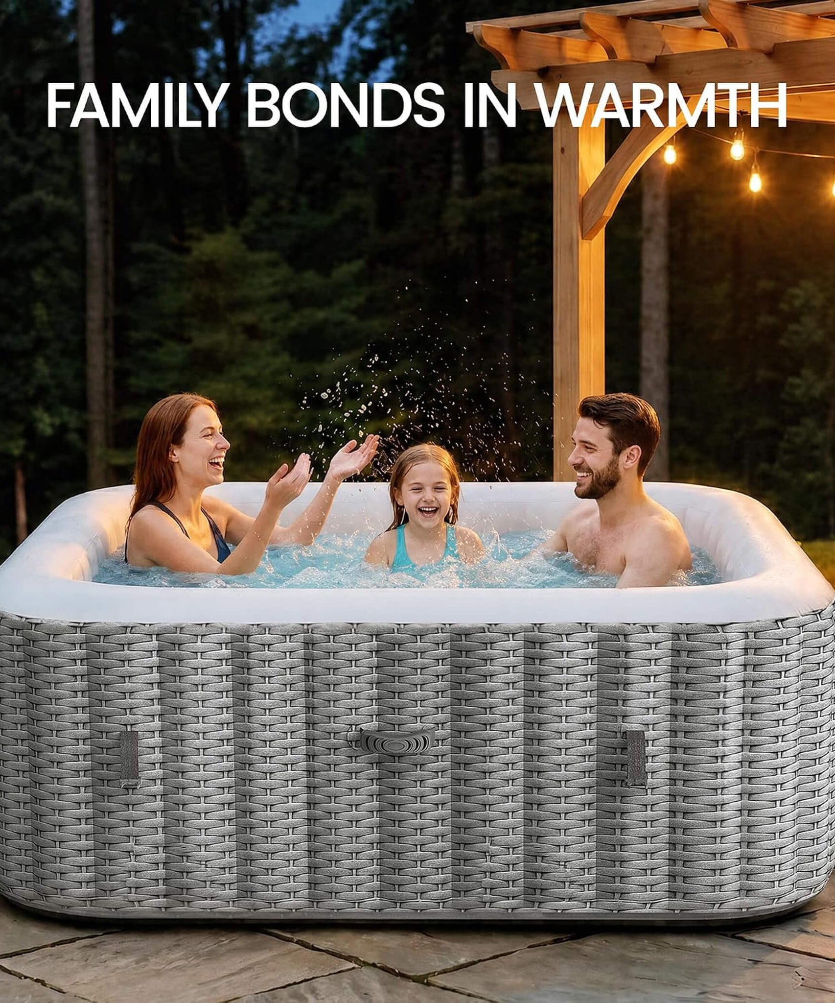 Premium 73-Inch Portable 6-Person Inflatable Square Hot Tub W/ 130 Massage Jets And 6 Filter Cartridges (SAK82109)