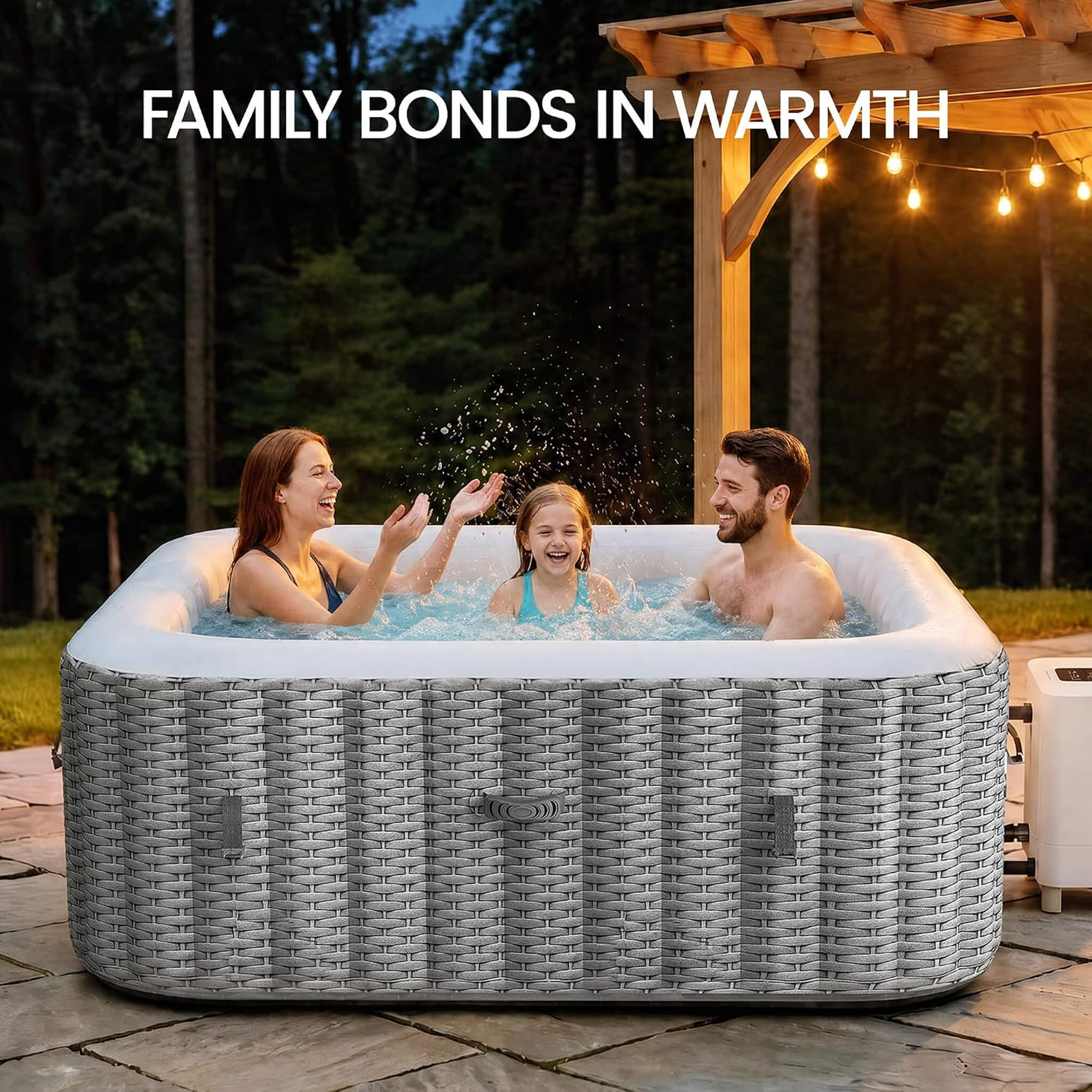 Premium 73-Inch Portable 6-Person Inflatable Square Hot Tub W/ 130 Massage Jets And 6 Filter Cartridges (SAK82109)