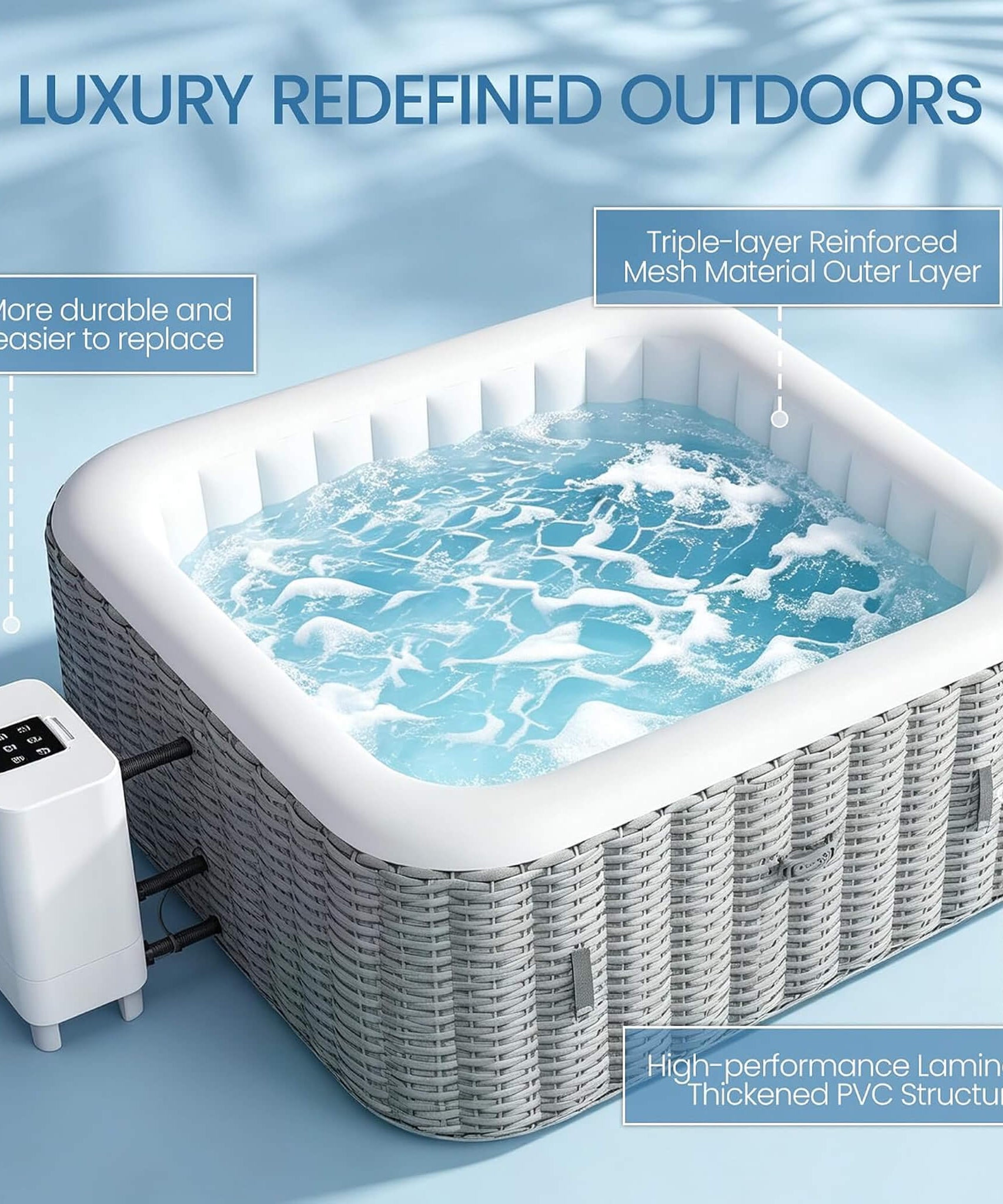 Premium 73-Inch Portable 6-Person Inflatable Square Hot Tub W/ 130 Massage Jets And 6 Filter Cartridges (SAK82109)