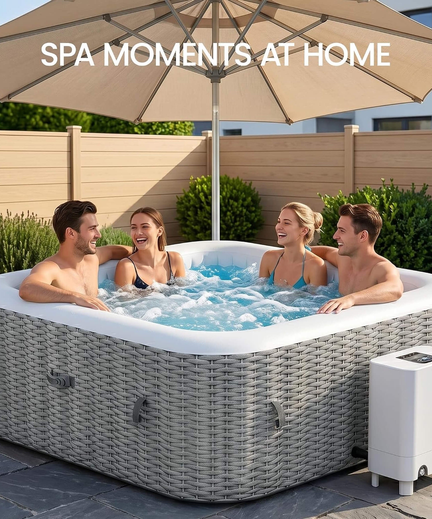 Premium 73-Inch Portable 6-Person Inflatable Square Hot Tub W/ 130 Massage Jets And 6 Filter Cartridges (SAK82109)