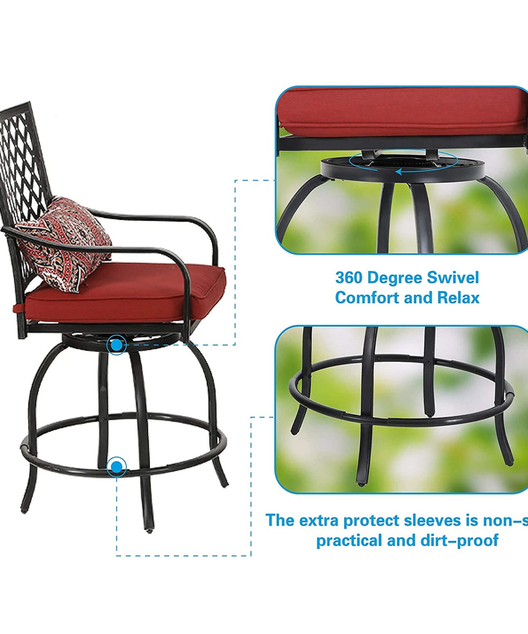 Alora Premium 6-Piece Bar Patio Furniture Set With Umbrella, Swivel Chairs, And Cushions (SAK90375)
