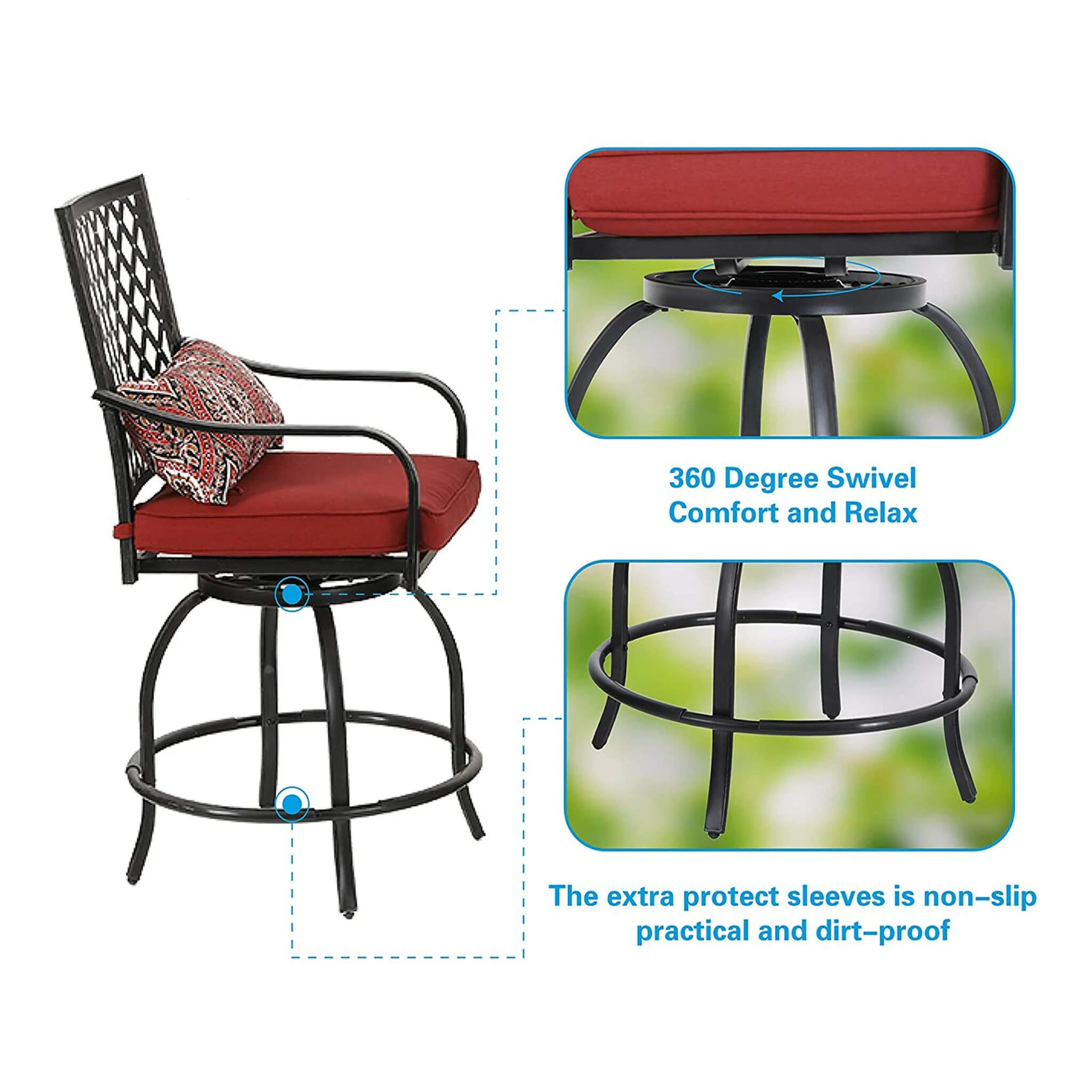 Alora Premium 6-Piece Bar Patio Furniture Set With Umbrella, Swivel Chairs, And Cushions (SAK90375)