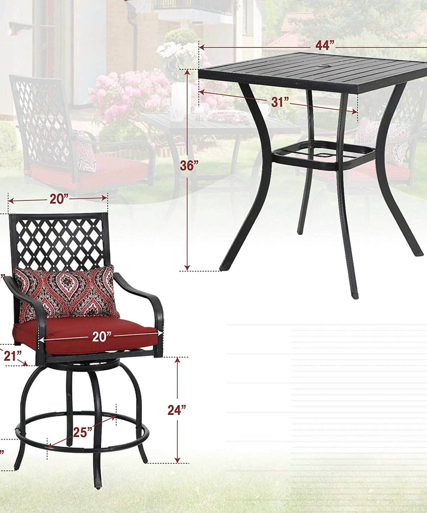 Alora Premium 6-Piece Bar Patio Furniture Set With Umbrella, Swivel Chairs, And Cushions (SAK90375)