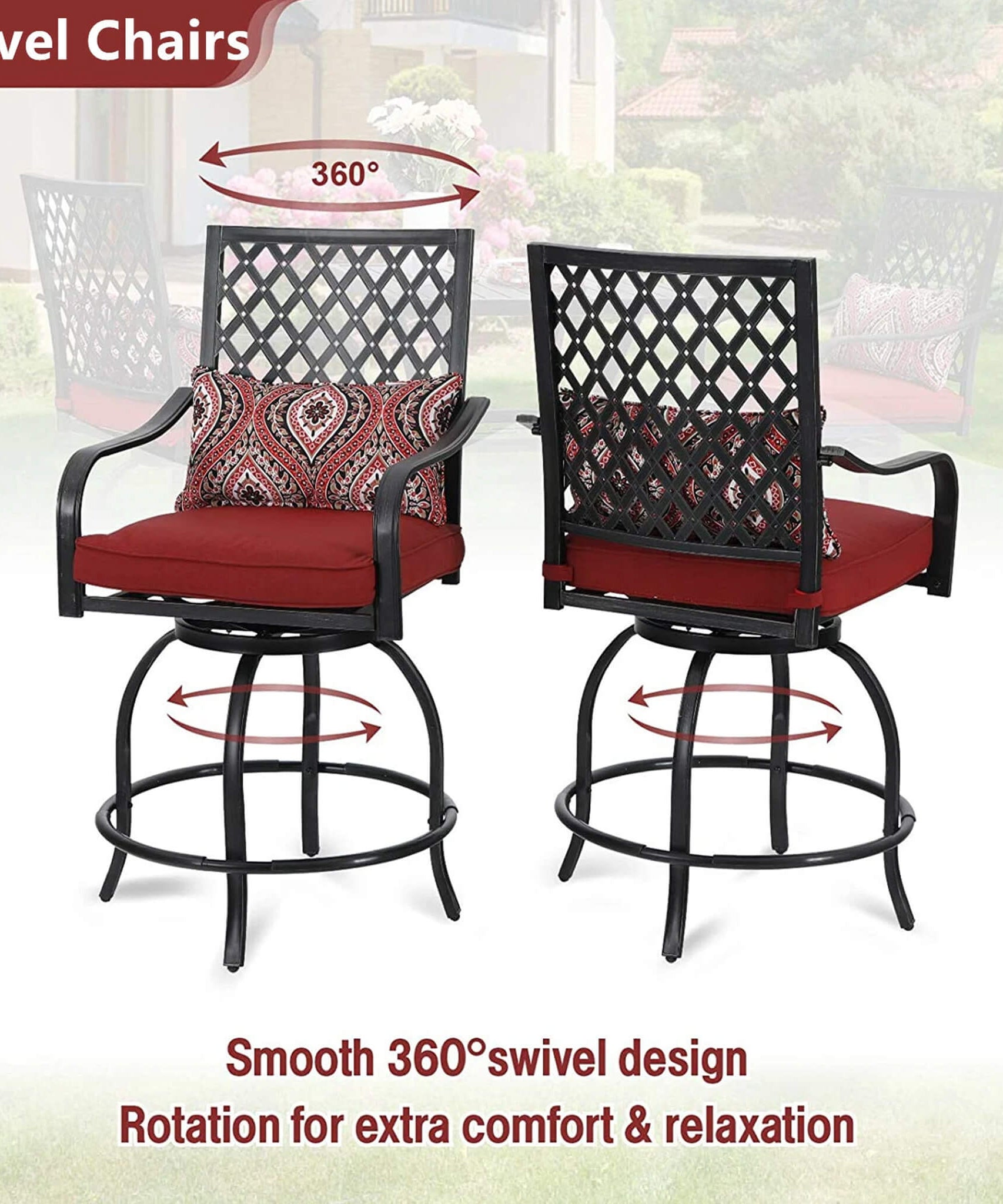 Alora Premium 6-Piece Bar Patio Furniture Set With Umbrella, Swivel Chairs, And Cushions (SAK90375)