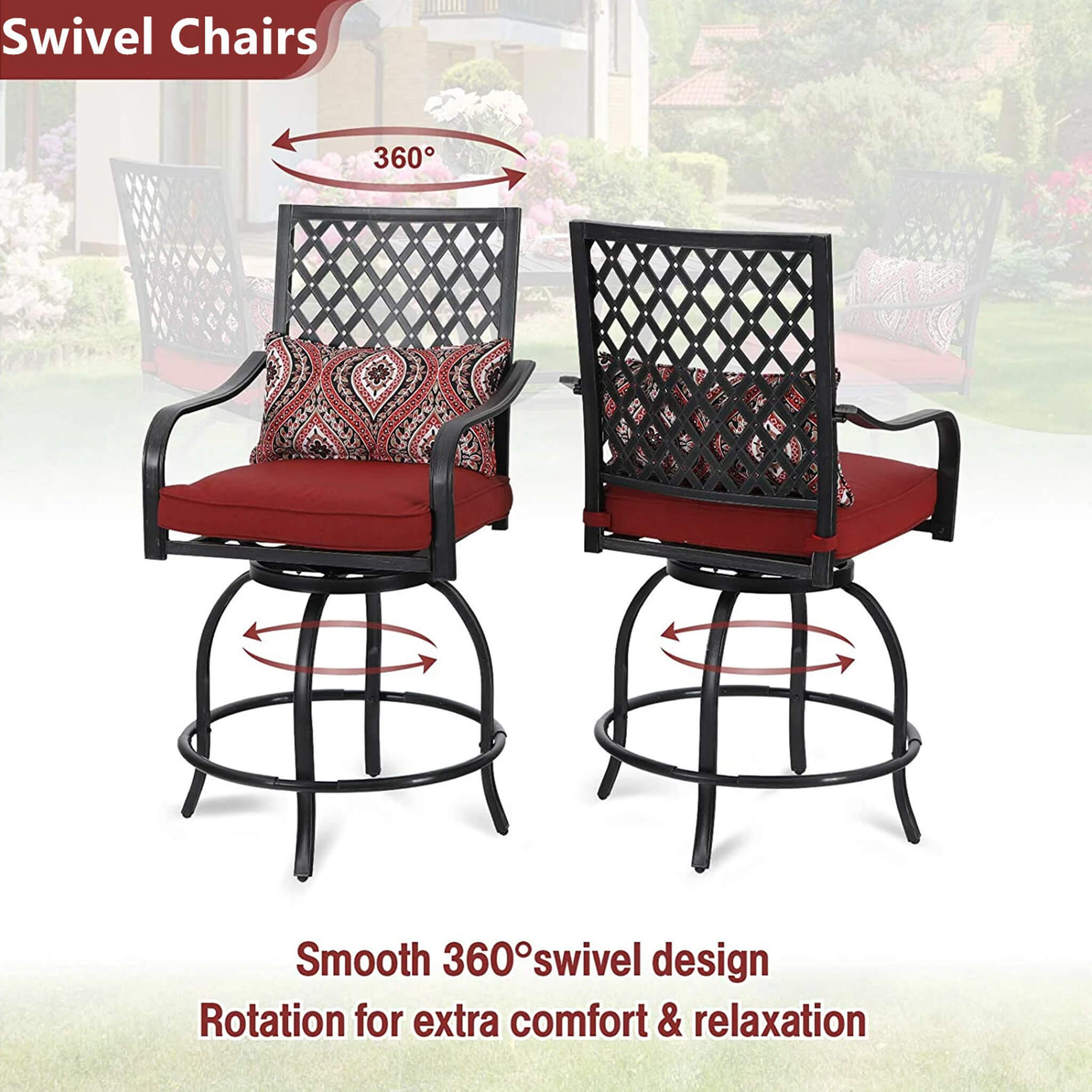 Alora Premium 6-Piece Bar Patio Furniture Set With Umbrella, Swivel Chairs, And Cushions (SAK90375)