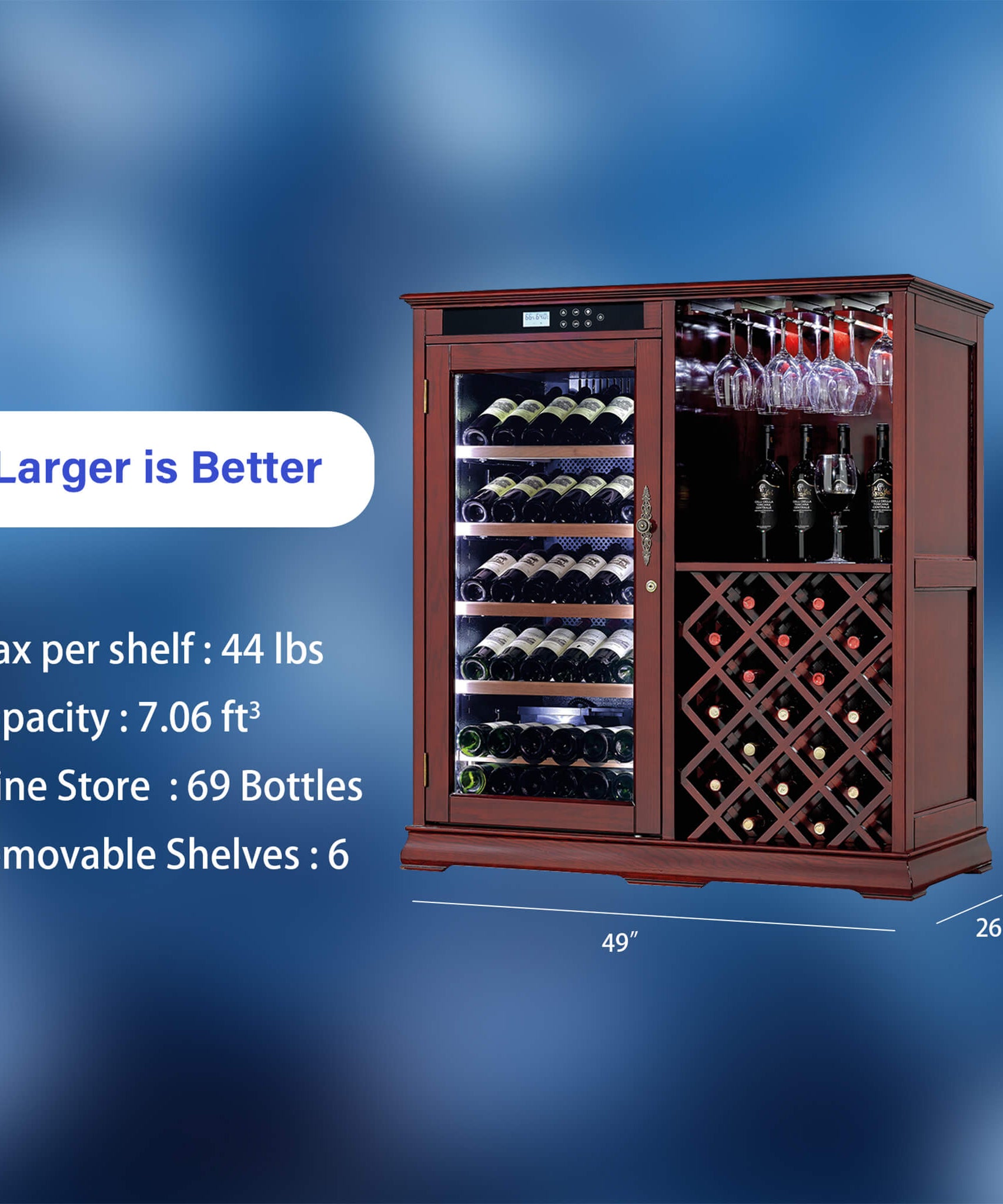 Nuvia 69-Bottle Wooden Wine Cooler Cabinet With Built-In Storage (SAK17539)