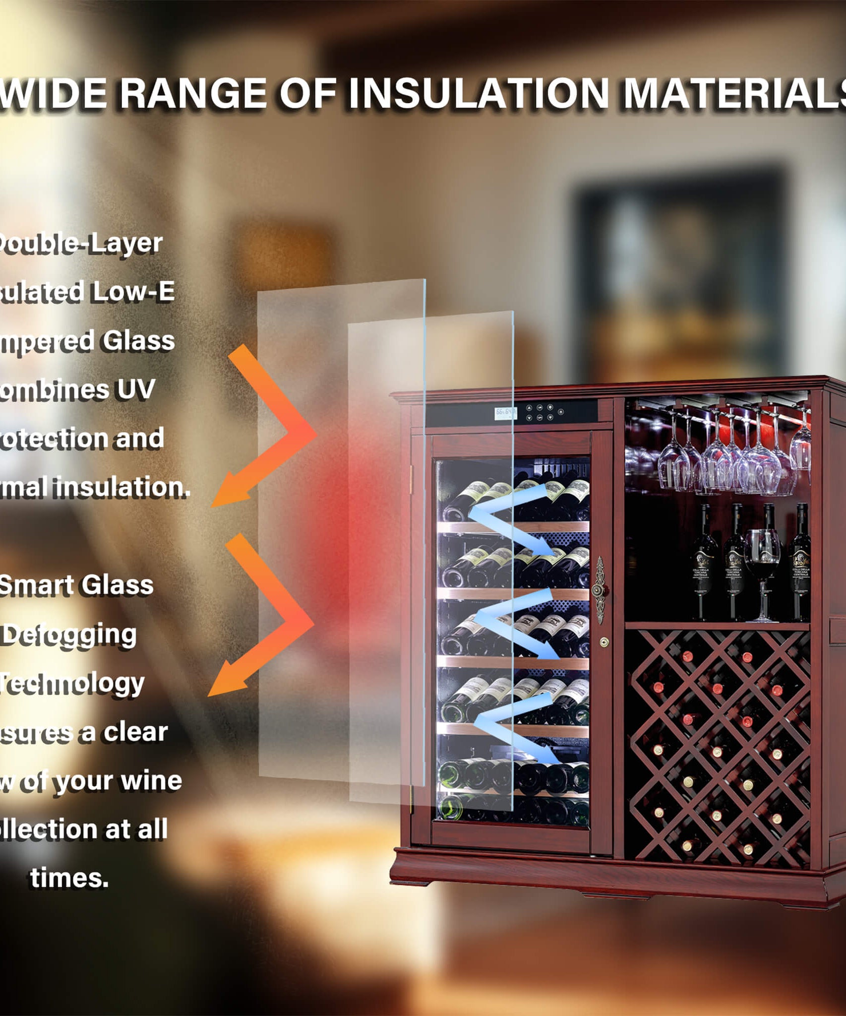 Nuvia 69-Bottle Wooden Wine Cooler Cabinet With Built-In Storage (SAK17539)