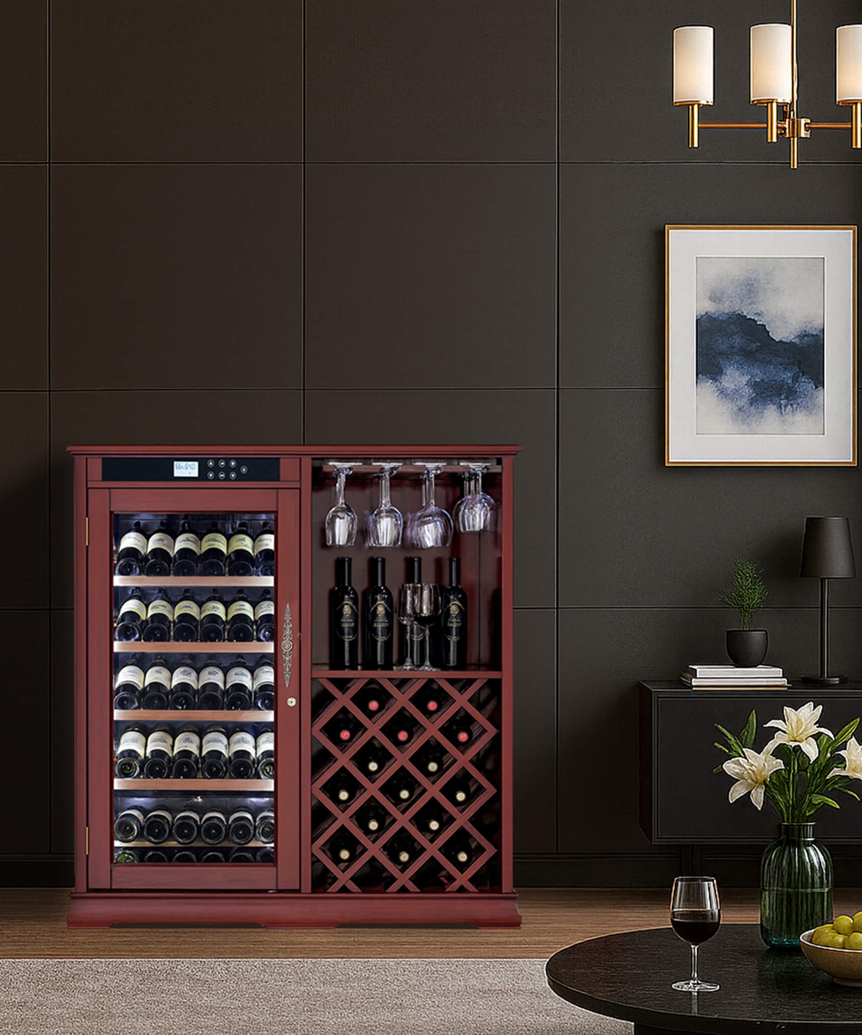 Nuvia 69-Bottle Wooden Wine Cooler Cabinet With Built-In Storage (SAK17539)