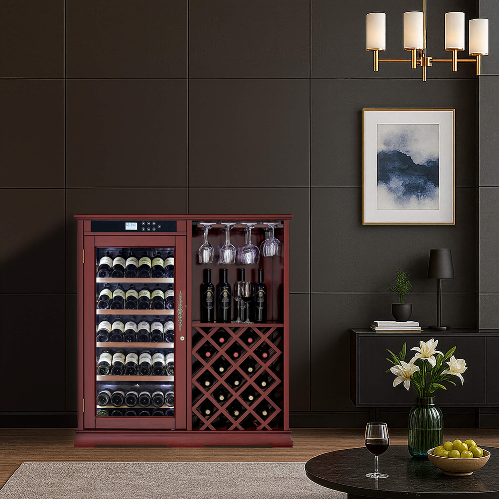 Nuvia 69-Bottle Wooden Wine Cooler Cabinet With Built-In Storage (SAK17539)