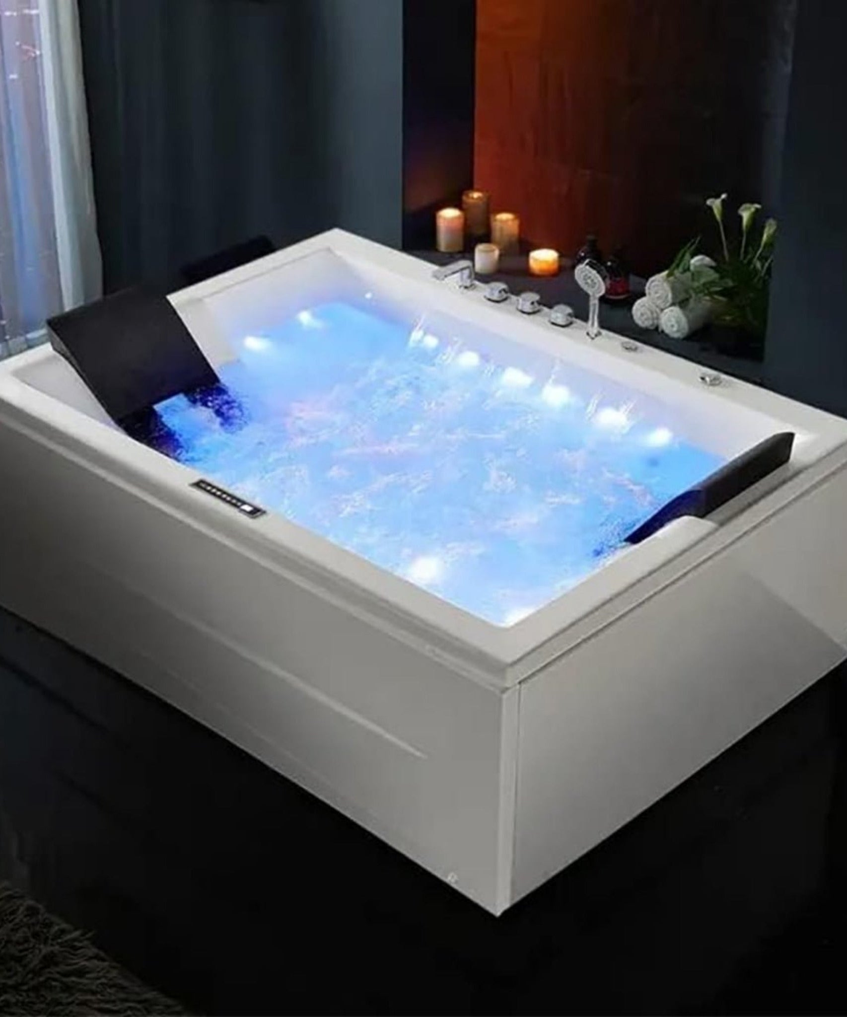 Nuvia Luxara 71-Inch Premium Modern Acrylic Soaking Bathtub With Bubble Jets And LED Lighting (SAK26415)