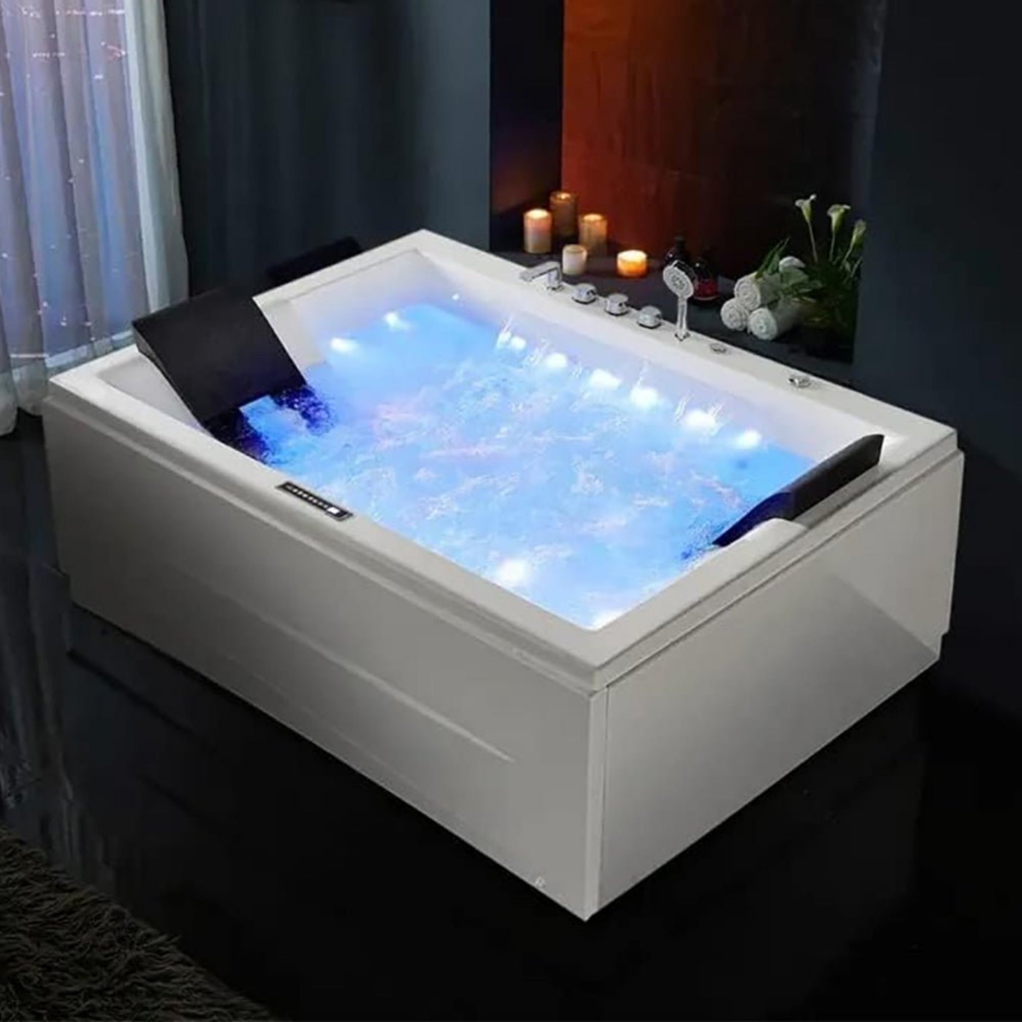 Nuvia Luxara 71-Inch Premium Modern Acrylic Soaking Bathtub With Bubble Jets And LED Lighting (SAK26415)