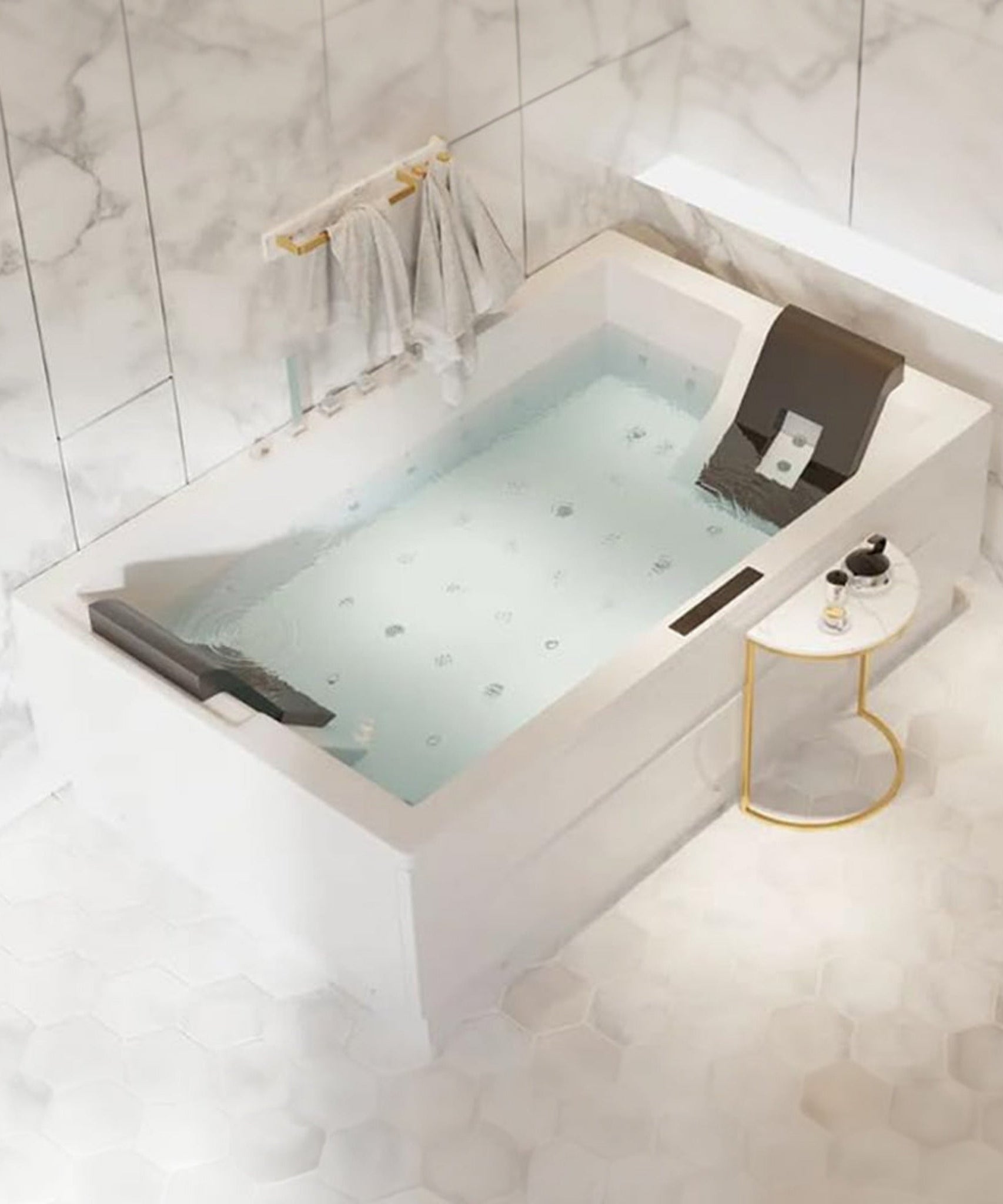 Nuvia Luxara 71-Inch Premium Modern Acrylic Soaking Bathtub With Bubble Jets And LED Lighting (SAK26415)
