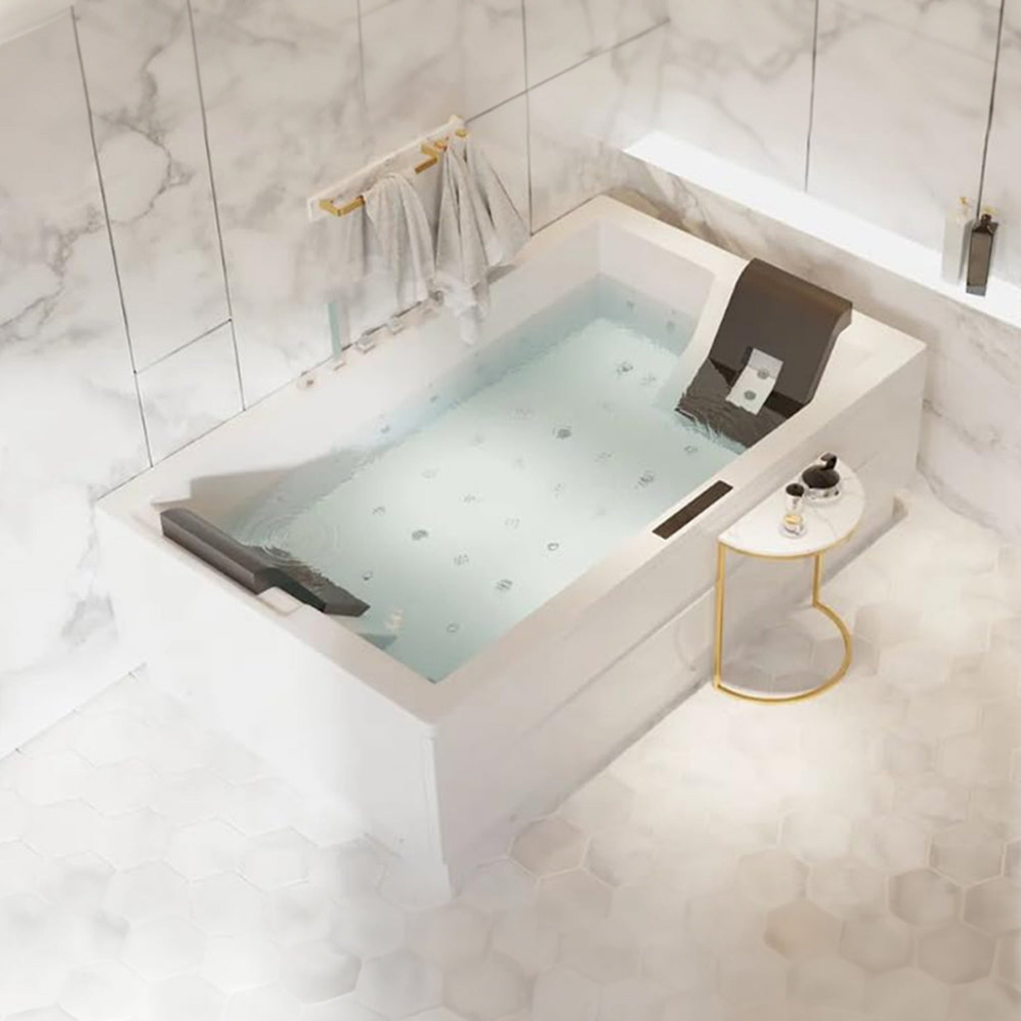 Nuvia Luxara 71-Inch Premium Modern Acrylic Soaking Bathtub With Bubble Jets And LED Lighting (SAK26415)