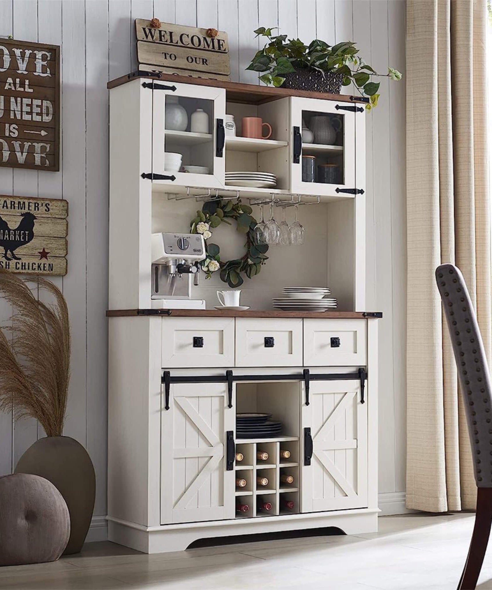 Nuvia Premium 72-Inch Home Bar Wine Cabinet W/ Sliding Barn Door (SAK12947)