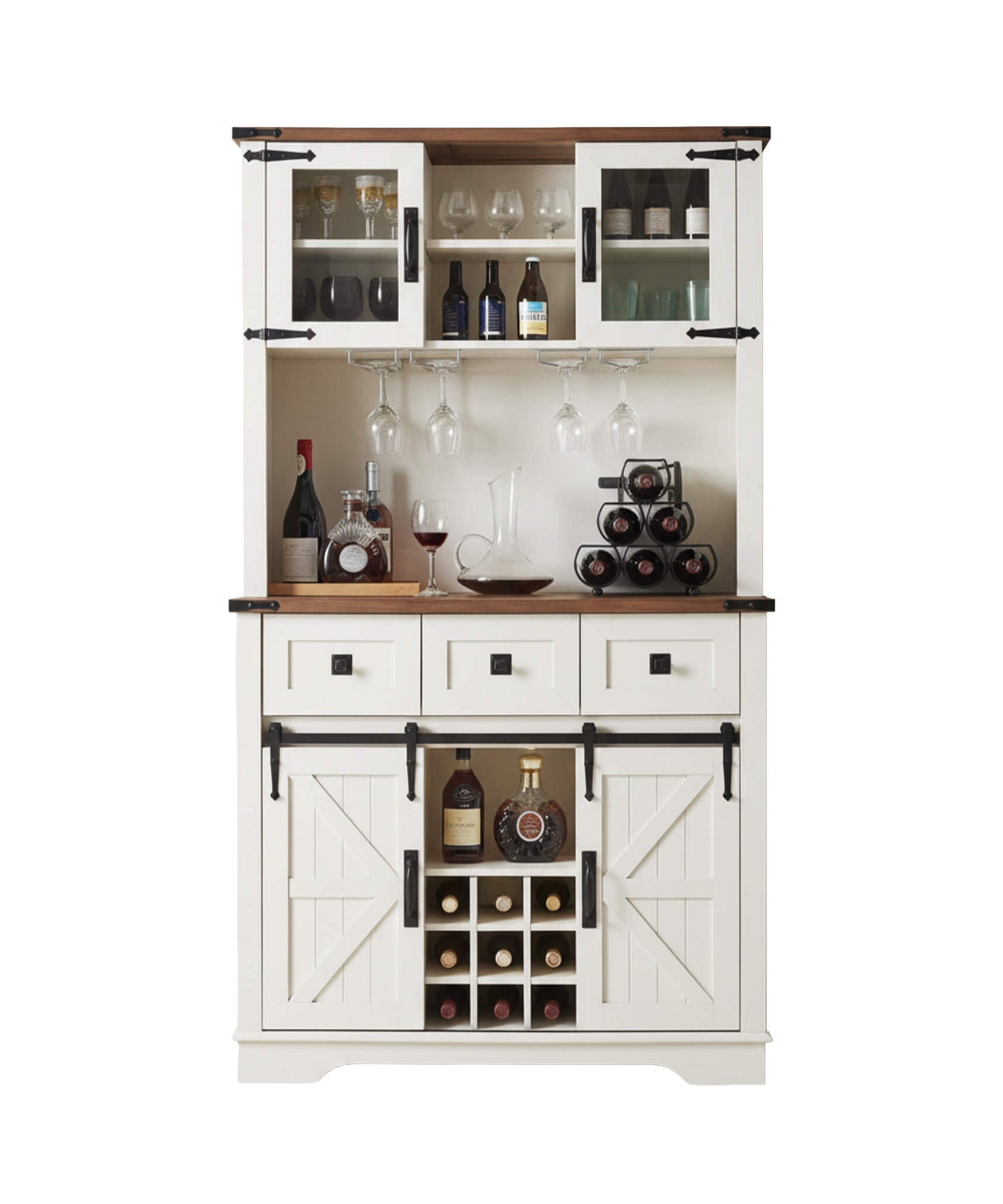 Nuvia Premium 72-Inch Home Bar Wine Cabinet W/ Sliding Barn Door (SAK12947)