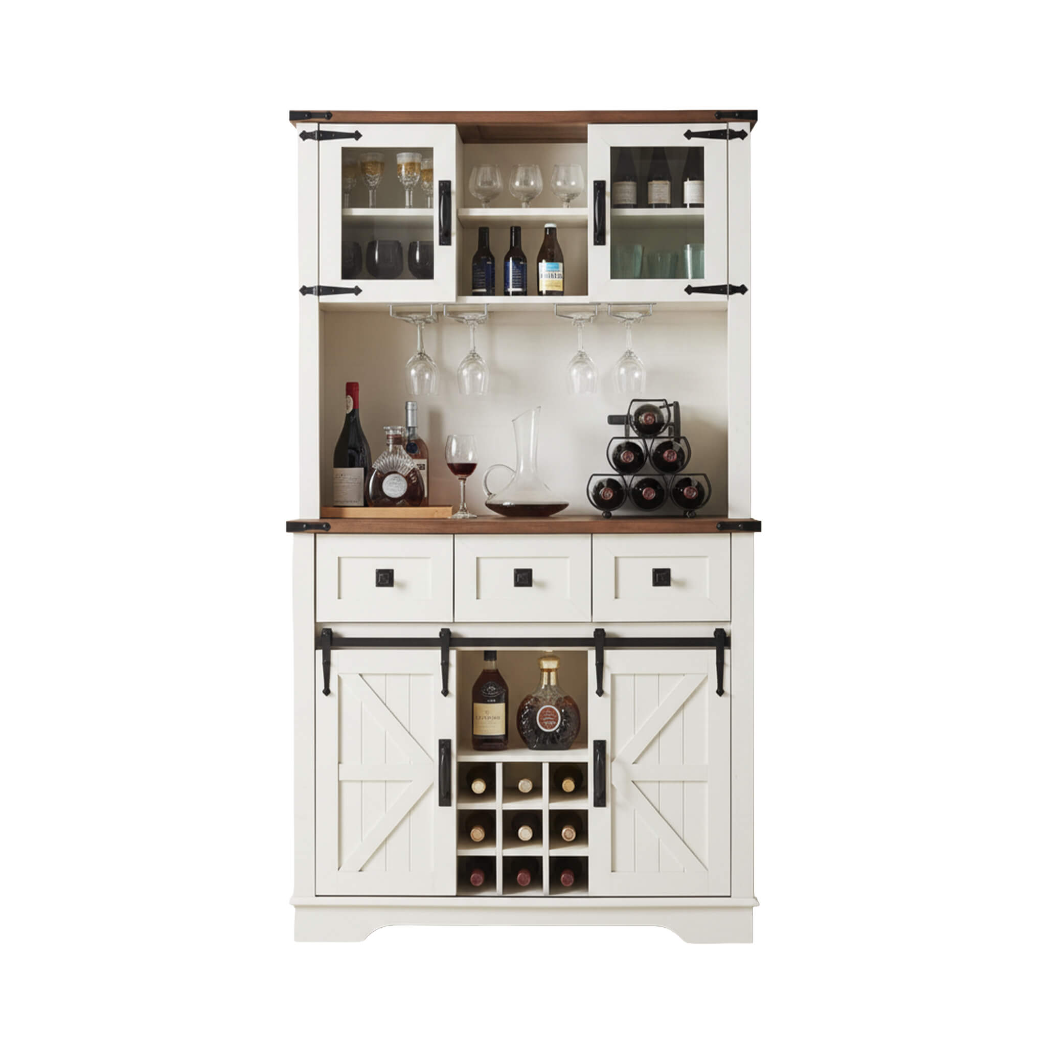 Nuvia Premium 72-Inch Home Bar Wine Cabinet W/ Sliding Barn Door (SAK12947)