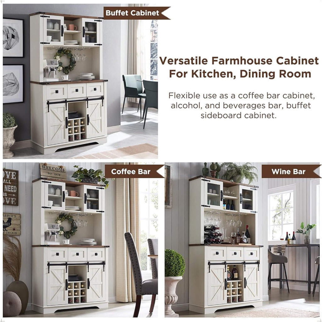 Nuvia Premium 72-Inch Home Bar Wine Cabinet W/ Sliding Barn Door (SAK12947)