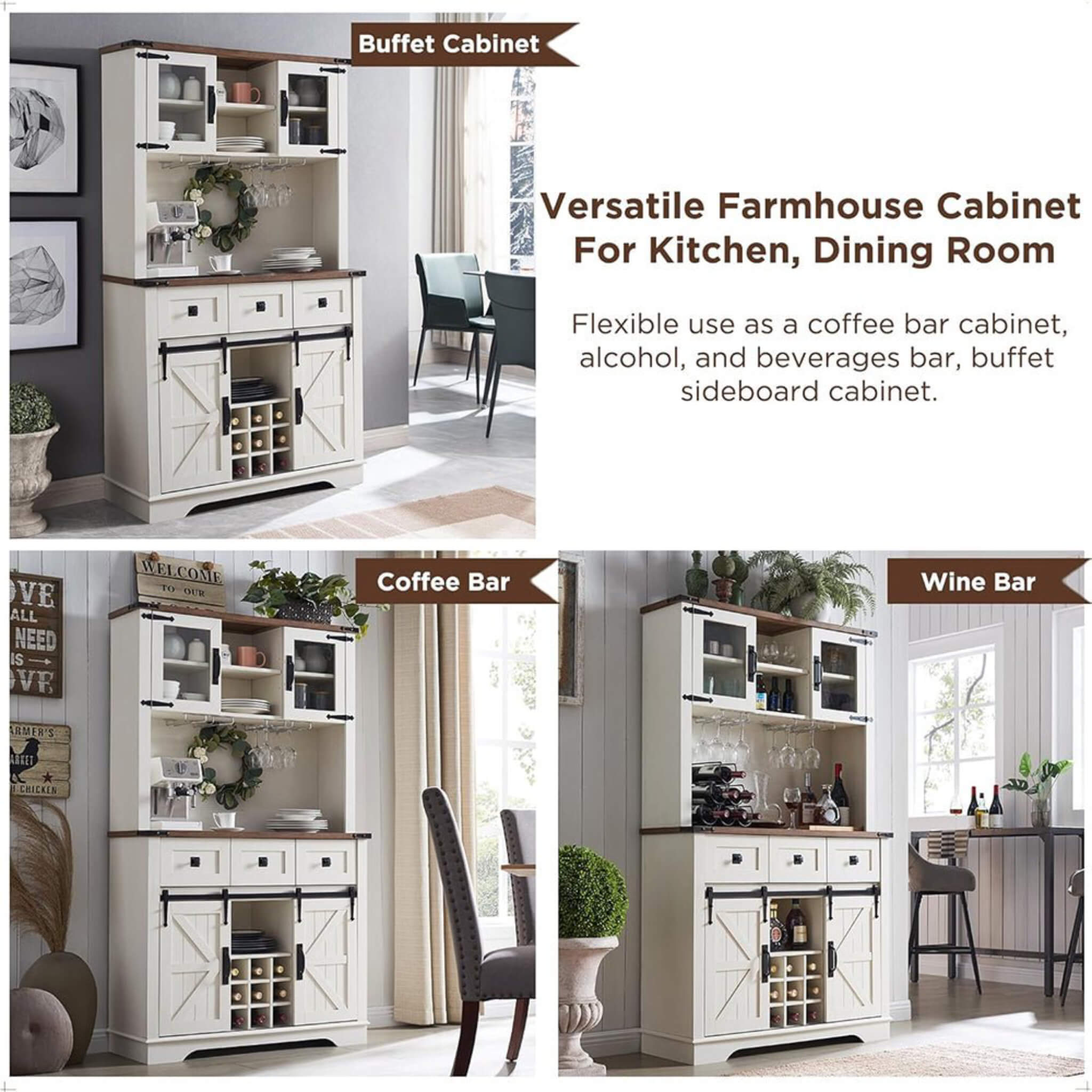 Nuvia Premium 72-Inch Home Bar Wine Cabinet W/ Sliding Barn Door (SAK12947)