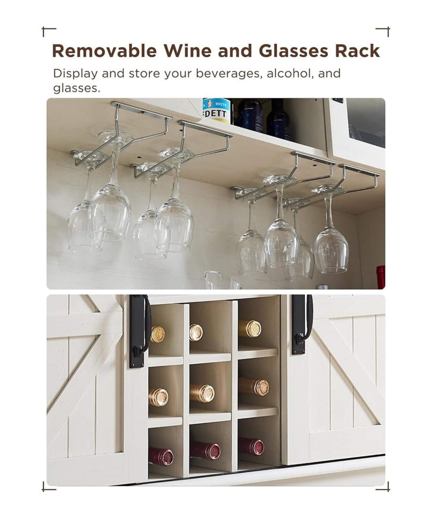Nuvia Premium 72-Inch Home Bar Wine Cabinet W/ Sliding Barn Door (SAK12947)