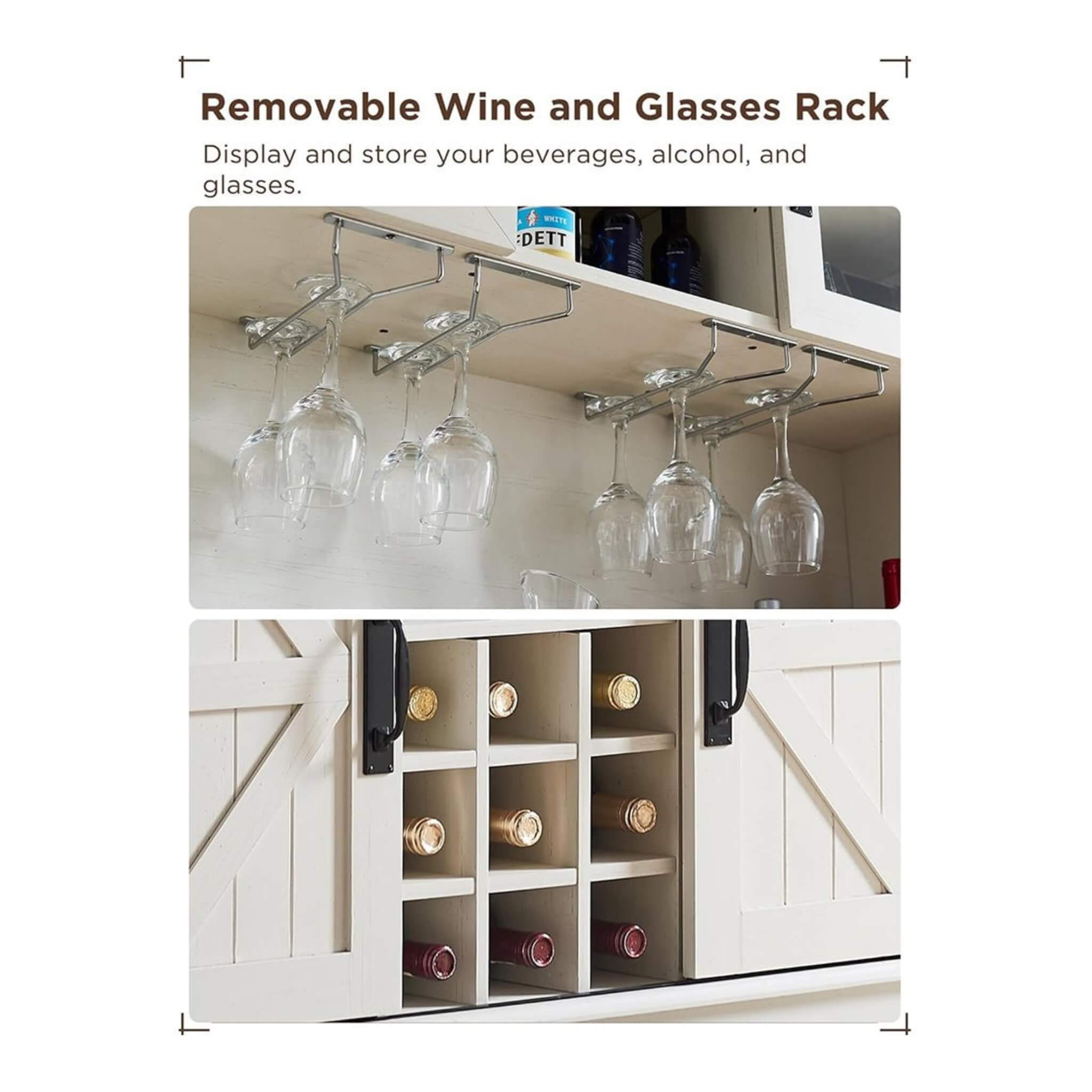 Nuvia Premium 72-Inch Home Bar Wine Cabinet W/ Sliding Barn Door (SAK12947)