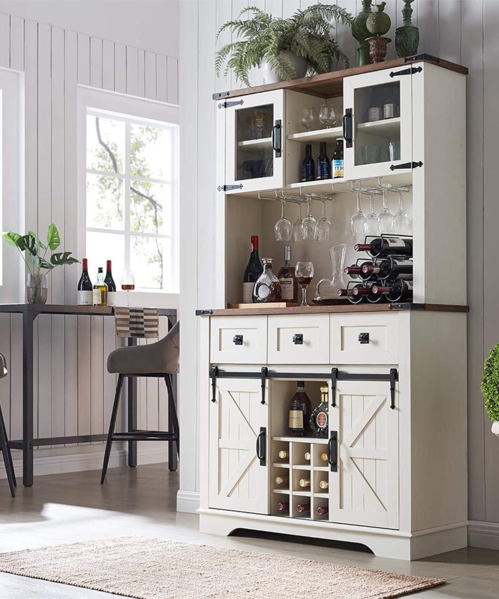 Nuvia Premium 72-Inch Home Bar Wine Cabinet W/ Sliding Barn Door (SAK12947)