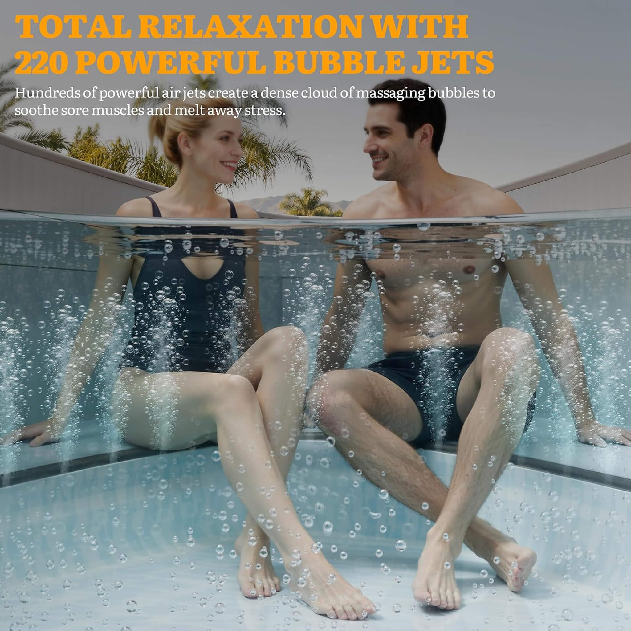 Premium 85-Inch Inflatable 8-Person Drop-Stitch Hot Tub W/ 220 Massage Jets (SAK78596)