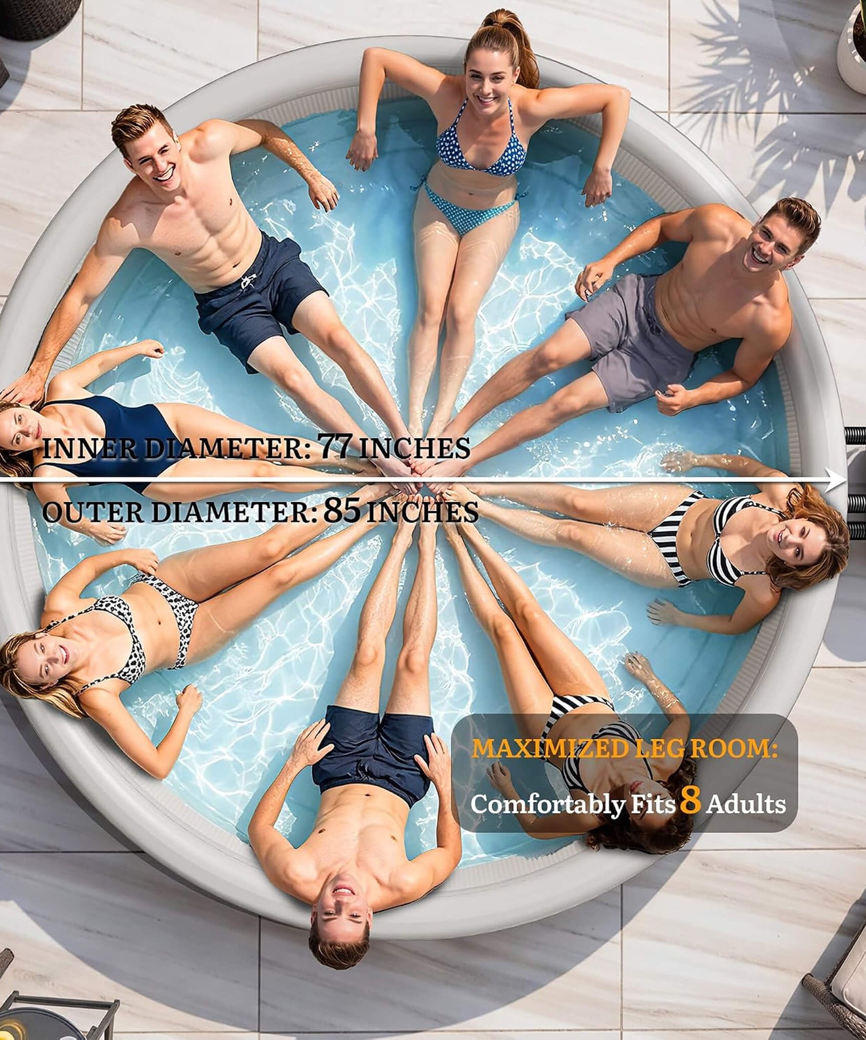 Premium 85-Inch Inflatable 8-Person Drop-Stitch Hot Tub W/ 220 Massage Jets (SAK78596)