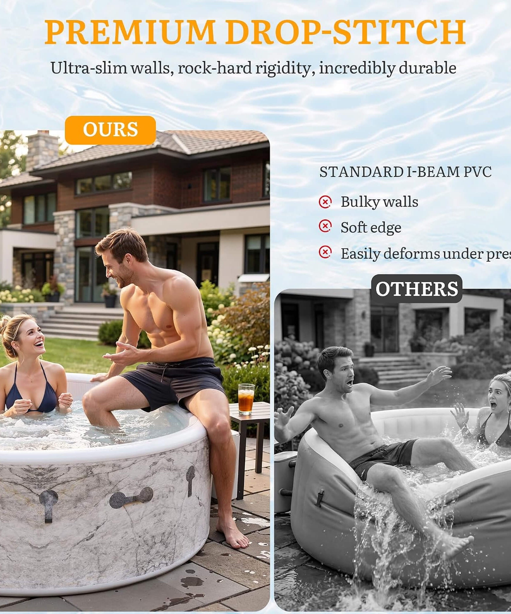 Premium 85-Inch Inflatable 8-Person Drop-Stitch Hot Tub W/ 220 Massage Jets (SAK78596)