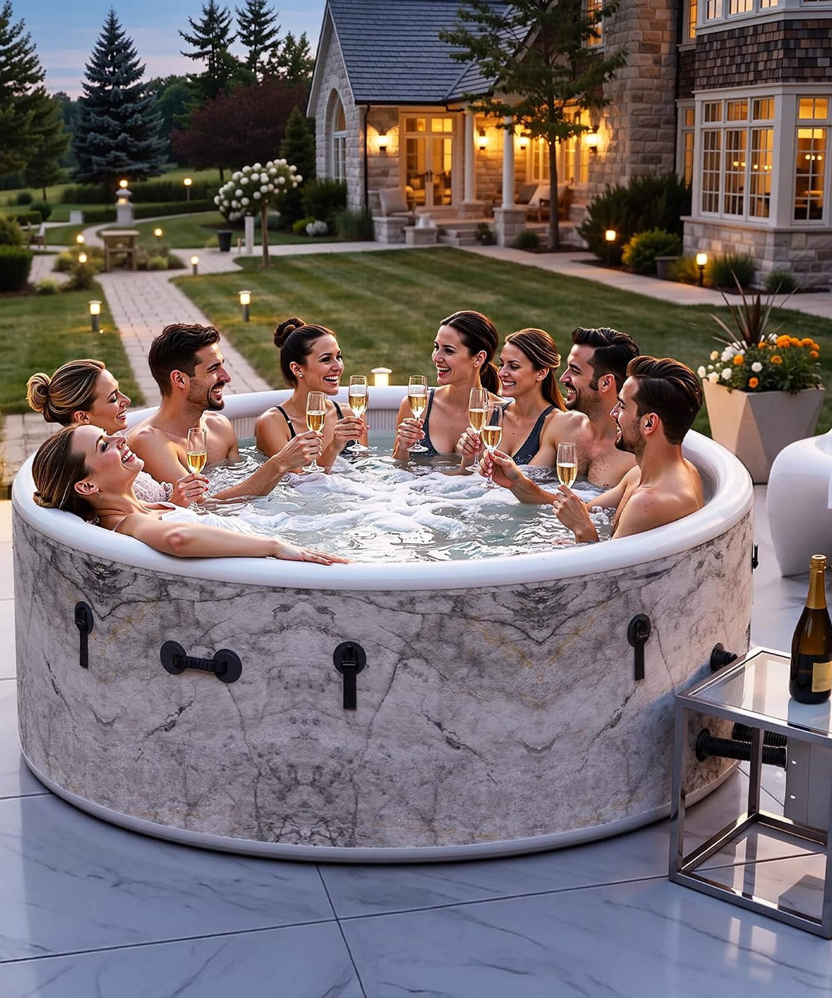 Premium 85-Inch Inflatable 8-Person Drop-Stitch Hot Tub W/ 220 Massage Jets (SAK78596)
