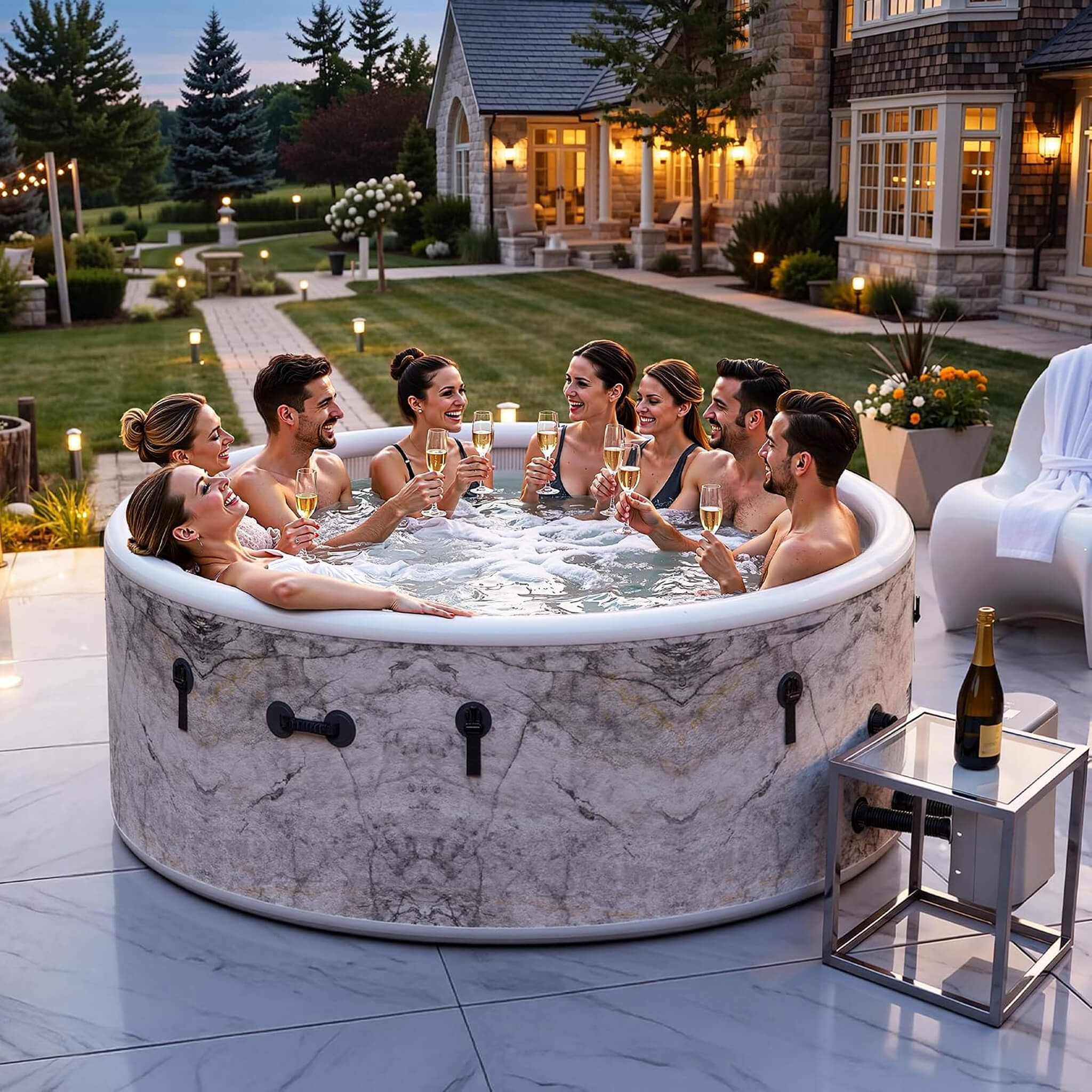 Premium 85-Inch Inflatable 8-Person Drop-Stitch Hot Tub W/ 220 Massage Jets (SAK78596)